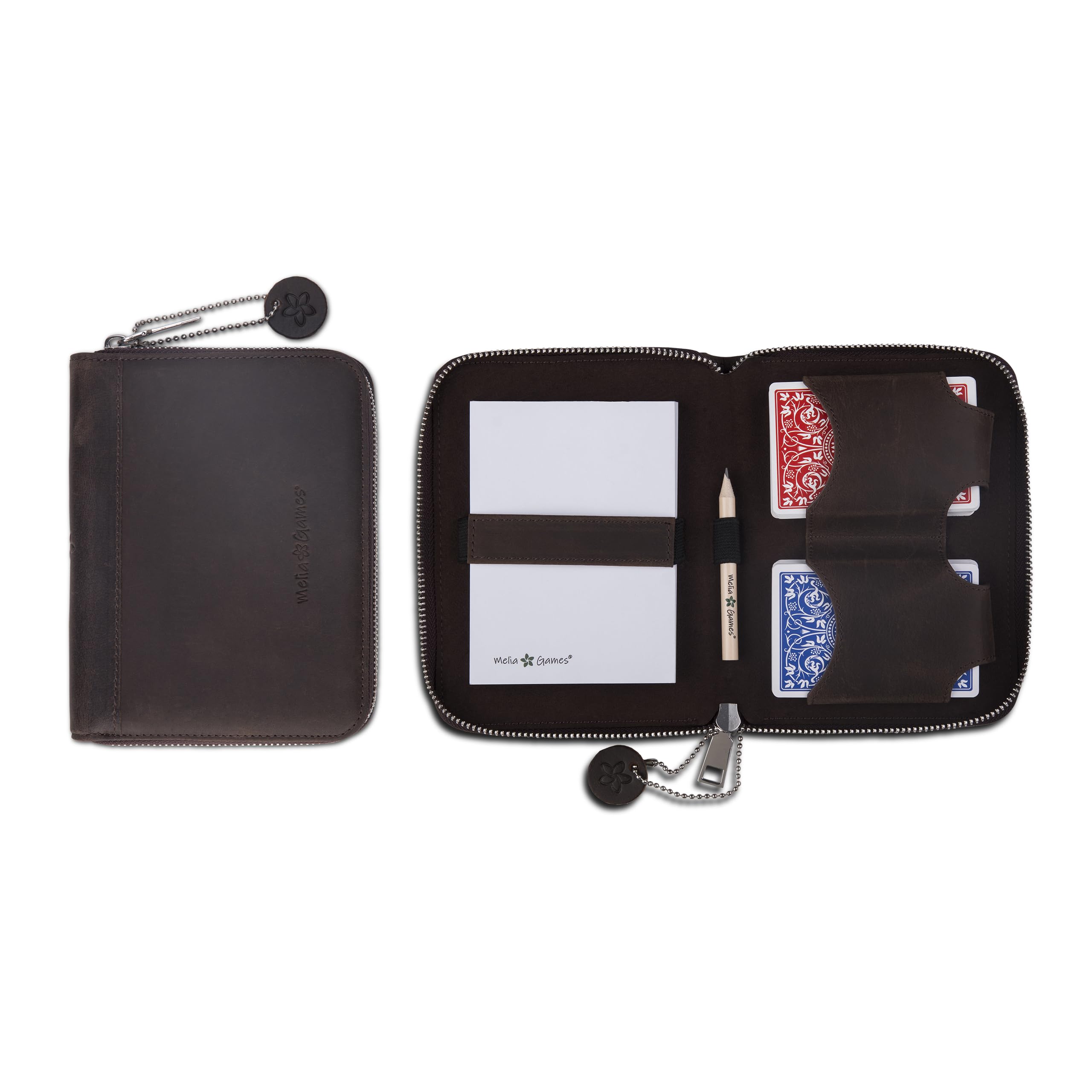 Melia Games Playing Cards Set Deluxe - Estuches para Barajas de Cartas - Juego de Naipes Cuero Hecho a Mano (Vintage Edition) (Crazy Dark Brown)