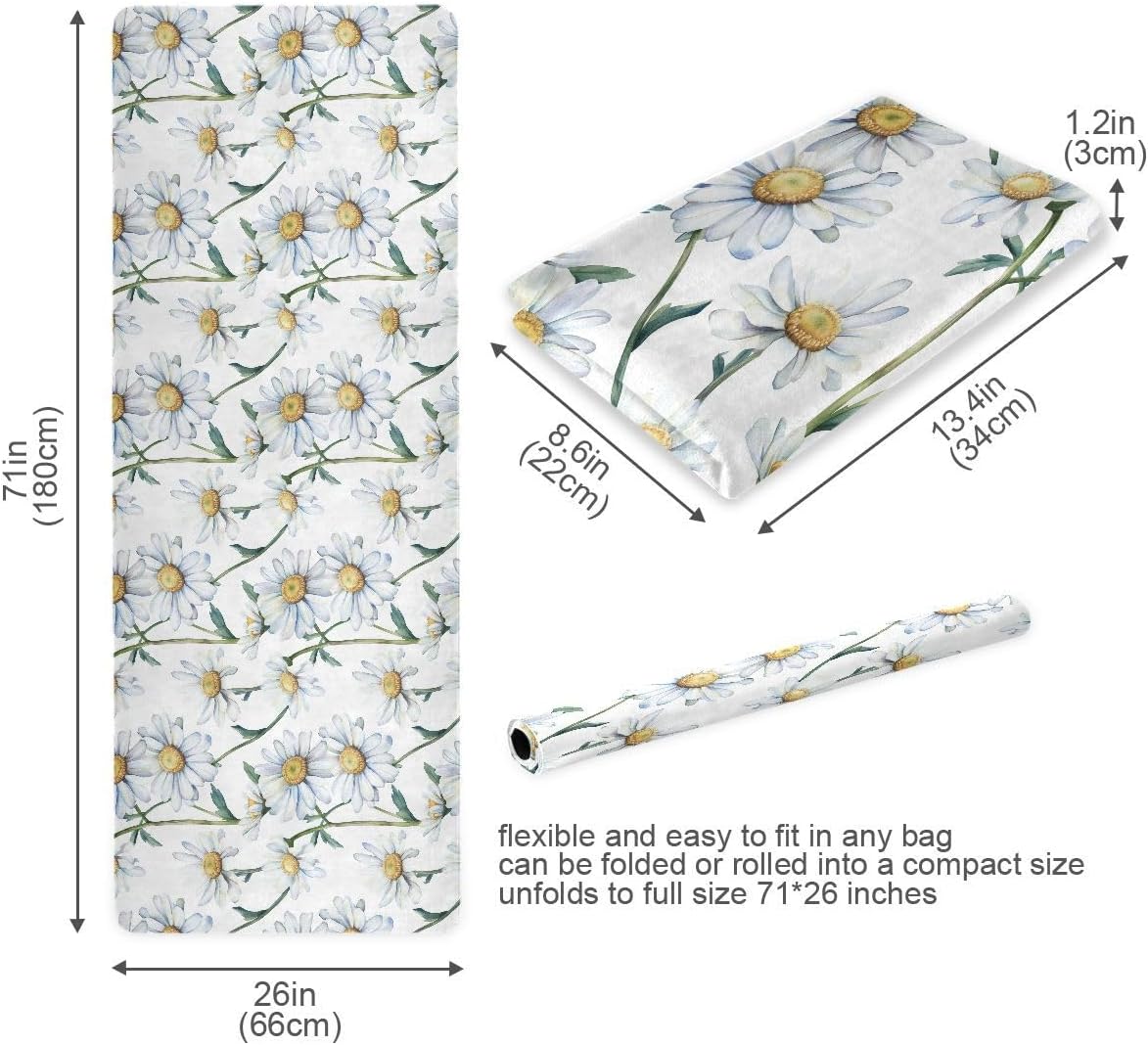 ALAZA White Daisies Flower Plant Flowers Wildflowers Yoga Mat Non Slip Fitness Exercise Mat, Workout Mat for Yoga, Pilates and Floor Exercises