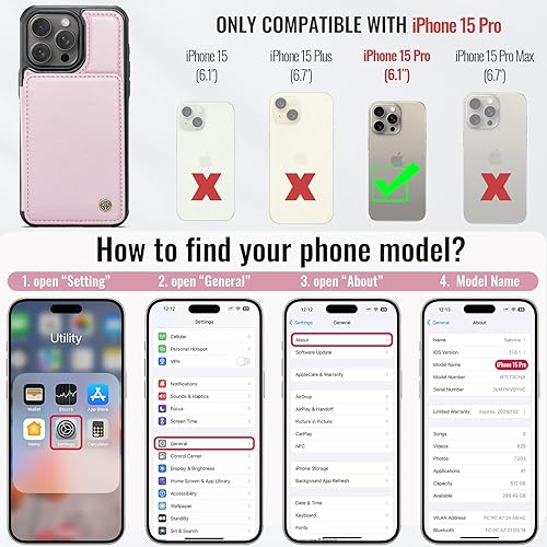 Miniatura 2 de Funda tipo cartera para iPhone 15 Pro con soporte para tarjetas, bloqueo RFID para iPhone 15 Pro, funda para iPhone 15 Pro para mujeres y hombres,
