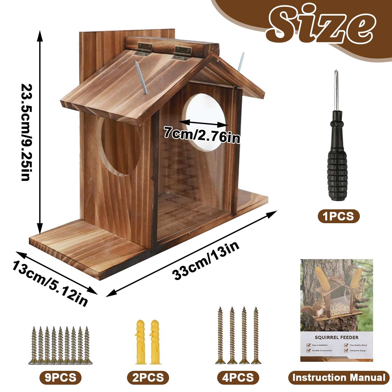 Mangiatoia per Scoiattoli, Casetta per Mangime Scoiattolo in Legno, Mangiatoia per scoiattolo, Mangiatoia Scoiattoli Esterno, Casa Scoiattolo Resistente alle Intemperie, per Giardino all'Aperto (B)