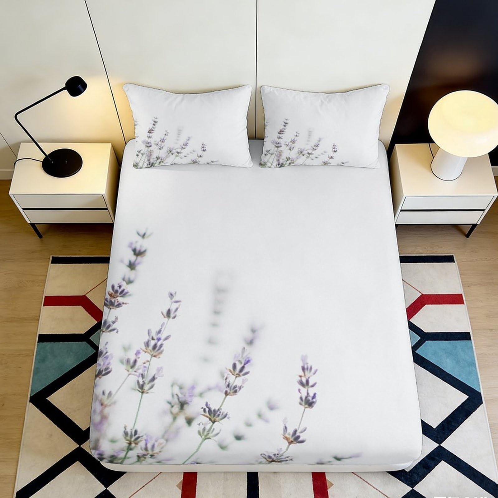 3D Printed Lavender Botanical Fitted Sheet Microfiber Anti-Slip Bed Cover Bedroom Decor Easy Care Mattress Protection 90x200x25cm