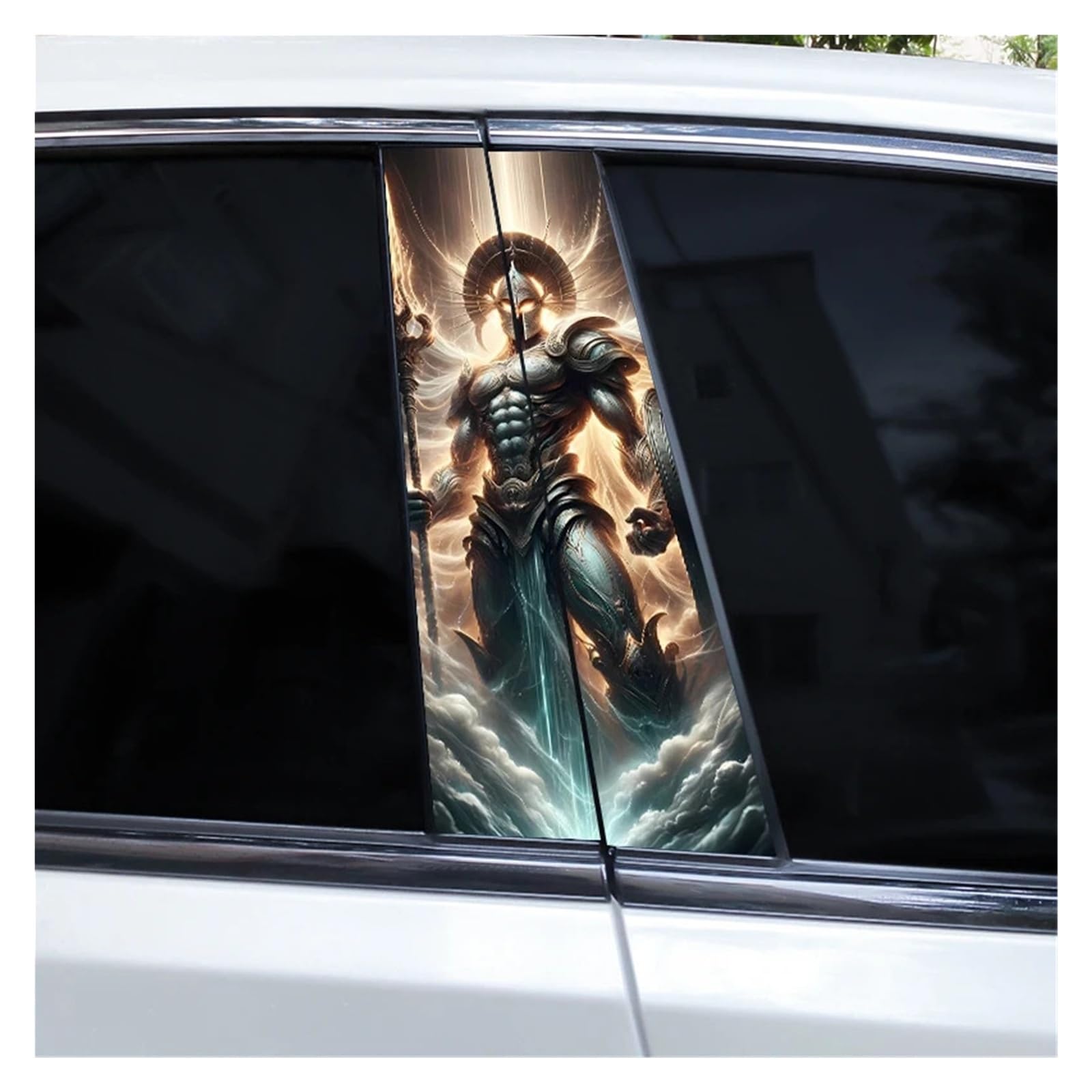 Car Side Decals 2pcs Knight Warrior Skull Car B Pillar Sticker DIY Door Modeling Center Column Decal(Style I)