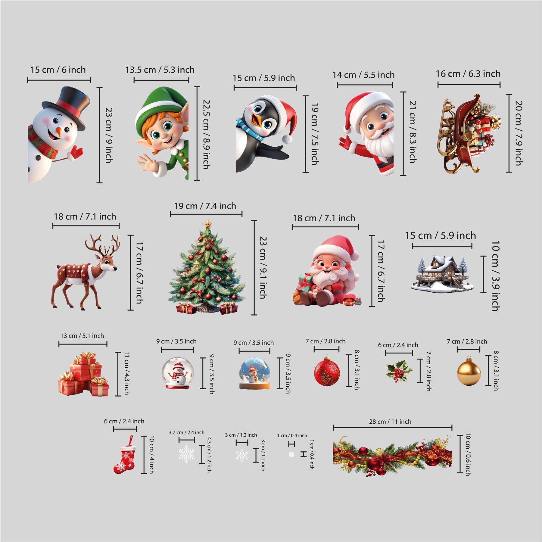 WALPLUS Weihnachts-Fensteraufkleber, Weihnachtsdekoration, abnehmbar, wiederverwendbar, doppelseitig, Druck-Aufkleber für Glas, Wohnzimmer, Fenster, Dekoration, Weihnachtsmann und Freunde mit