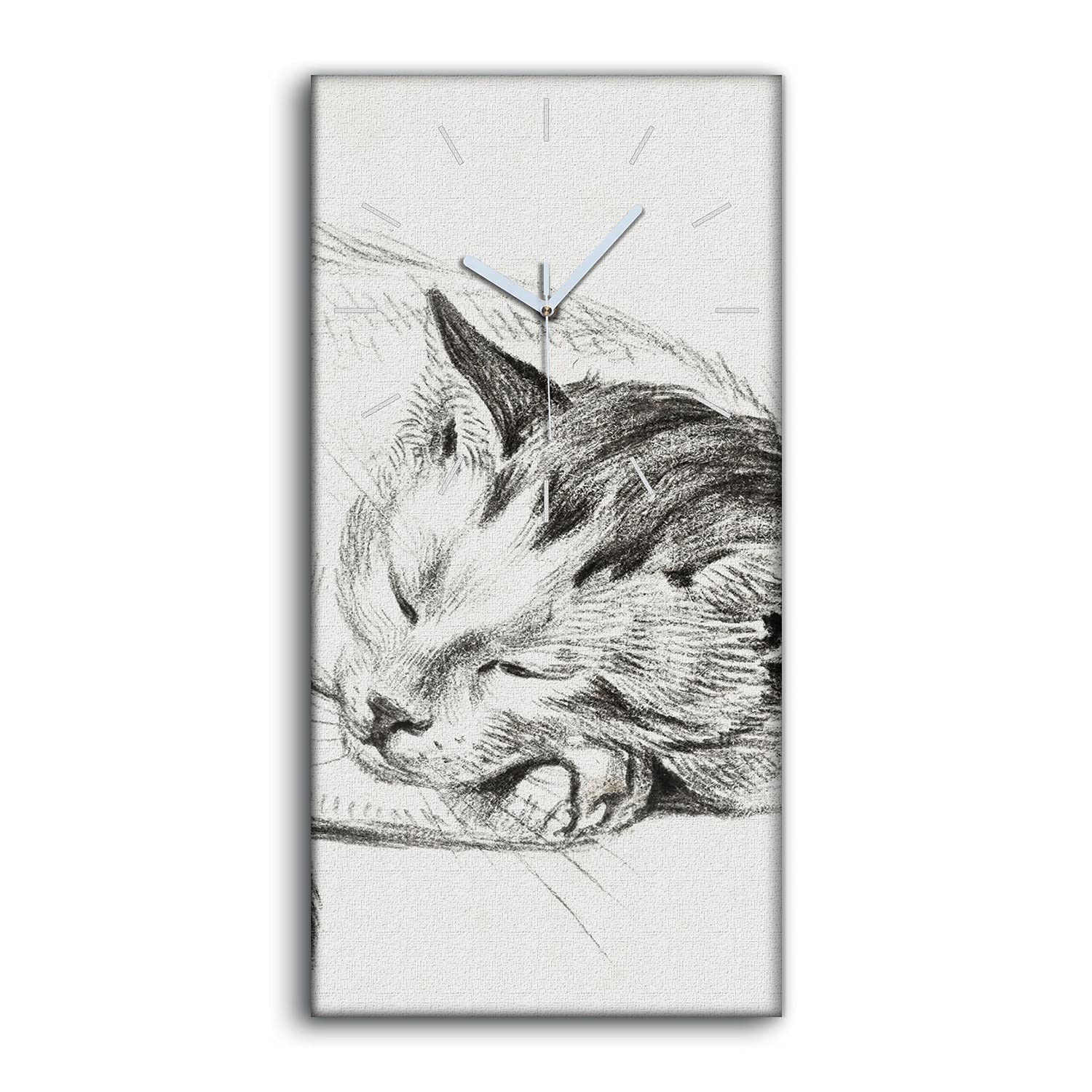 Horloge sur Toile Chat 30x60cm Décoration Murale de Salon Moderne