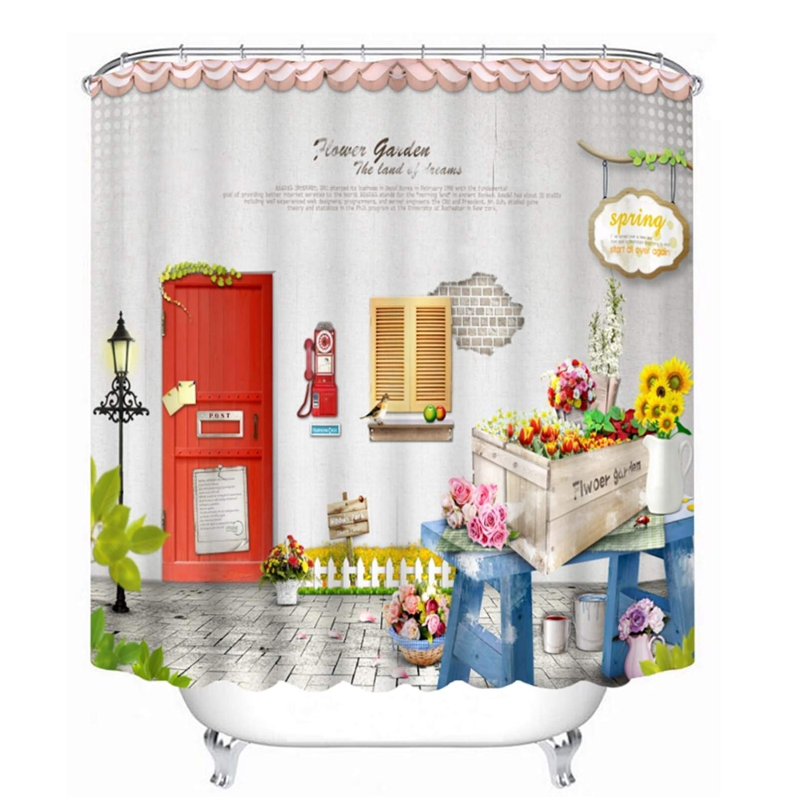 Rideau de douche blanc KnSam 165x180cm style boutique littéraire