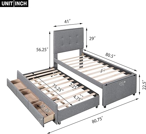 Miniatura 197 de SOFTSEA Cama de plataforma tapizada tamaño Queen con cajón de almacenamiento, marco de cama tapizado con cabecera con respaldo de alas, soporte de