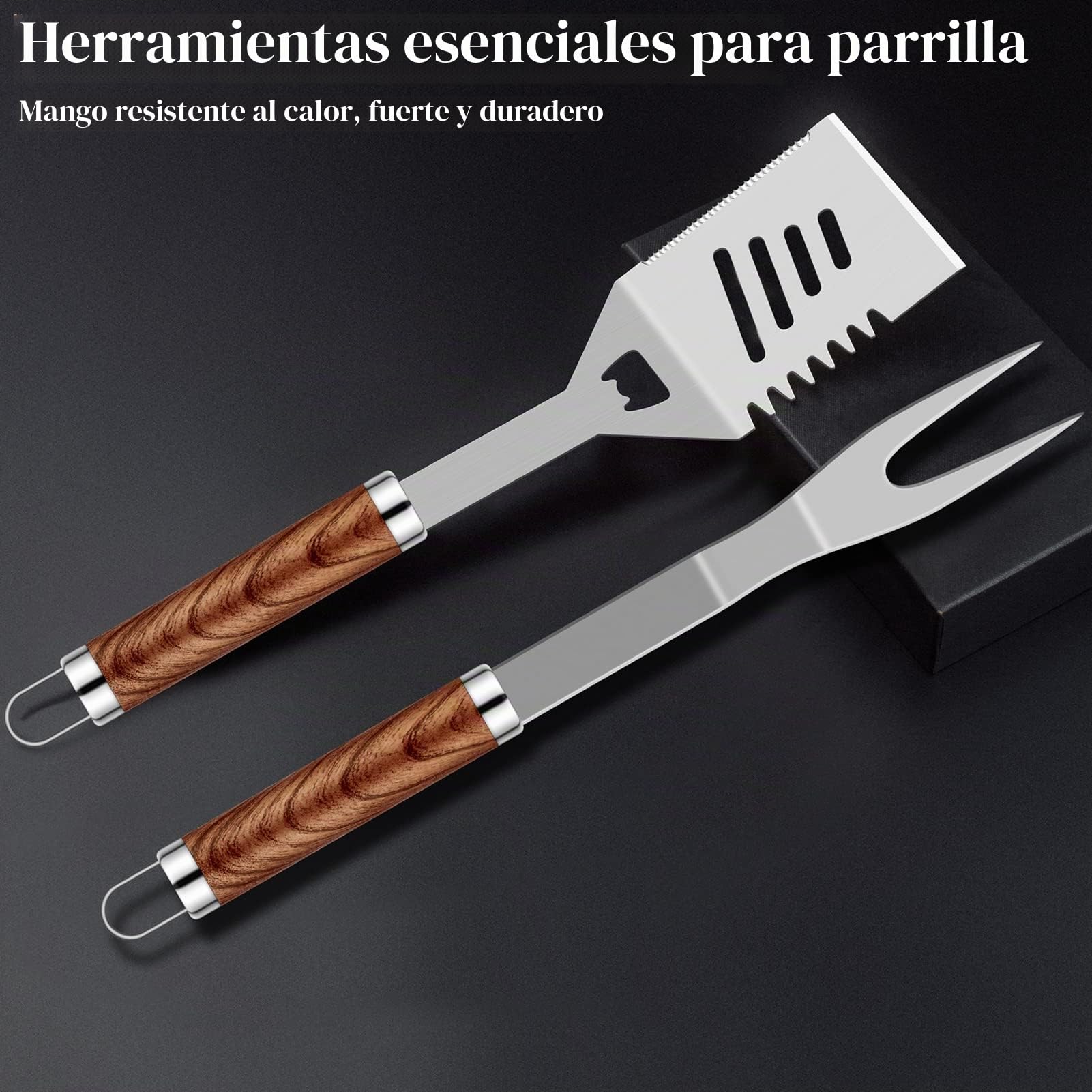 Grilliance Juego de Utensilios para Barbacoa de 38 Piezas, Accesorios de Parrilla de Acero Inoxidable para Hombres, Kit de Herramientas Profesionales para Barbacoa con Bolsa de Transporte, marrón