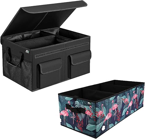 MIU COLOR Organizador de maletero de automóvil con tapa, organizador plegable de almacenamiento para auto con 3 compartimentos, 8 bolsillos, asas de