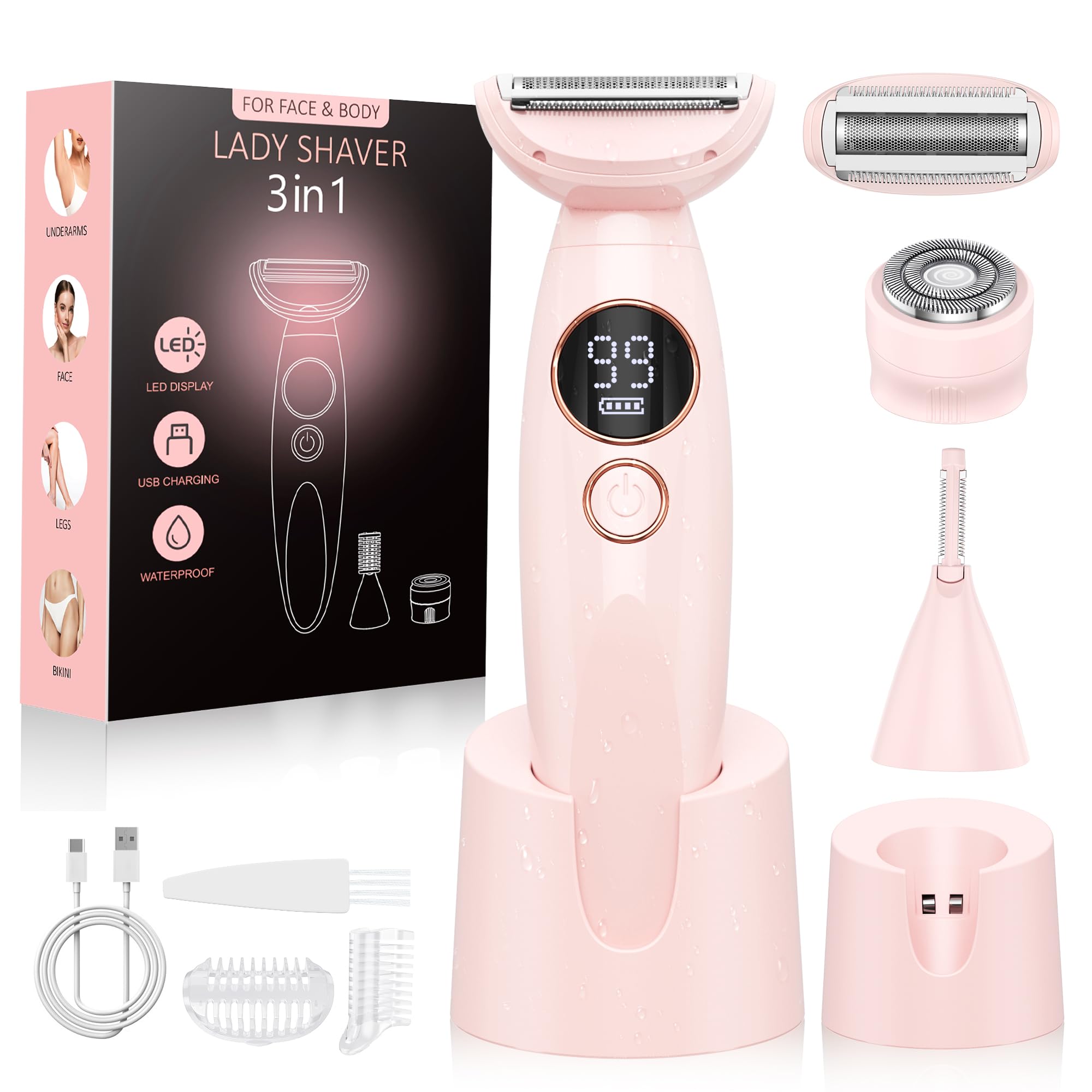 3-In-1 Intimrasierer für Frauen,Gesichtshaarentferner