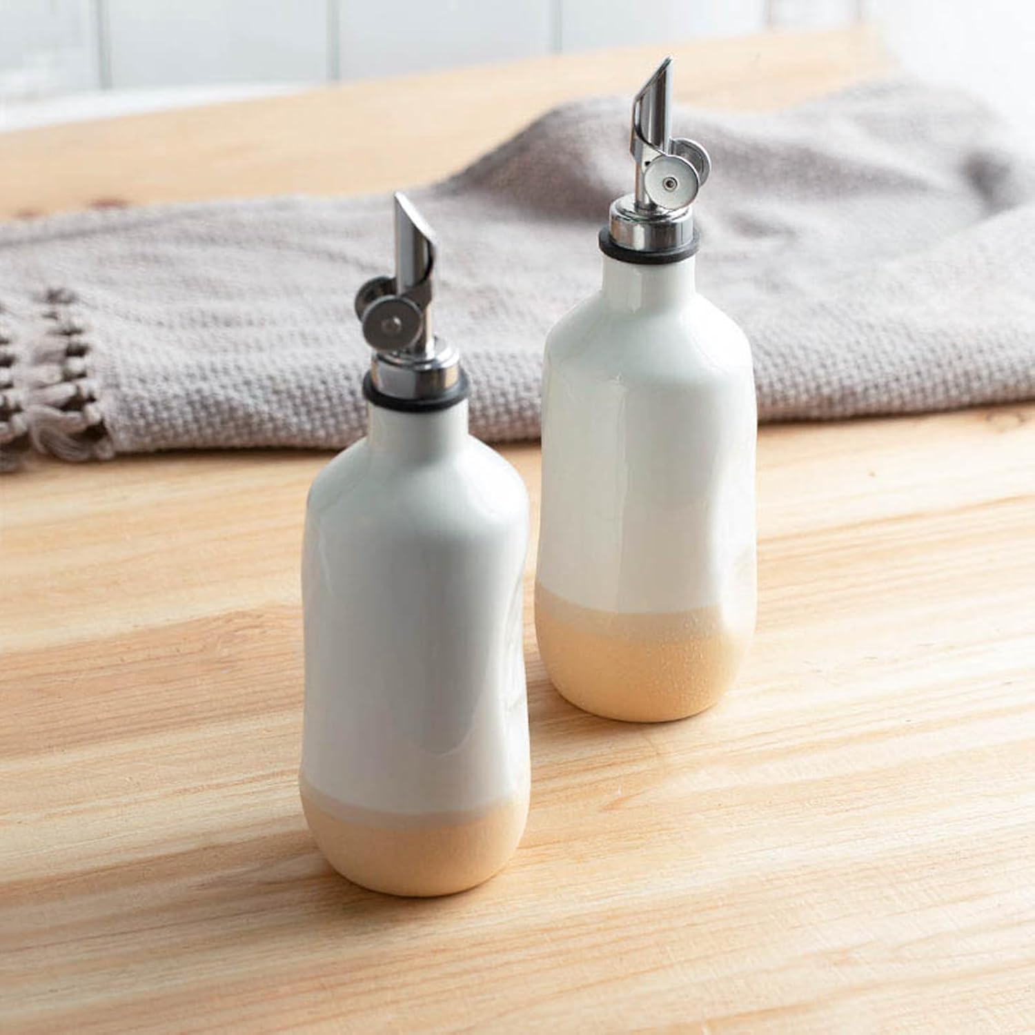 Ceramic Olive Oil Dispenser Bottle for Kitchen 14 OZ with Gravity Spout for Olive Oil,Porcelain Oil Container, Vinegar, Soy Sauce Salt Coffee Syrups Other Liquids