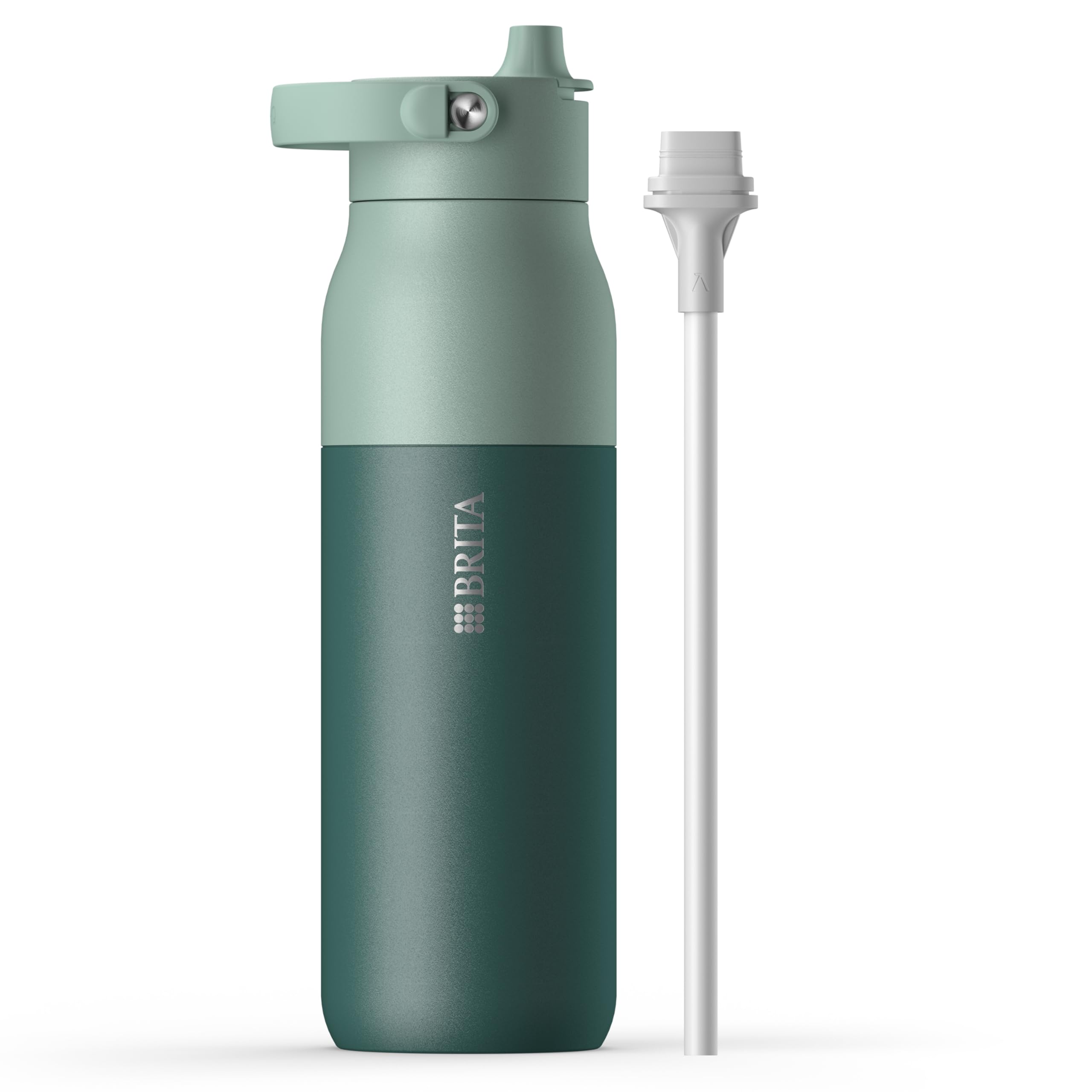 BRITA LARQ Essential Drinking Bottle with Straw Green (1000ml) Stainless Steel Water Bottle, Double-Walled Insulation (24h Cold), with Detachable Soft-Touch Handle, Dishwasher Safe — image 1