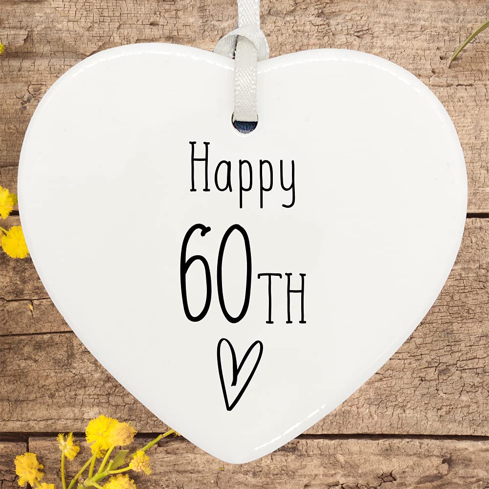 Ukgiftstoreonline White 60Th Birthday Ornament, 60Th Keepsake, 60Th Ceramic Heart Gift