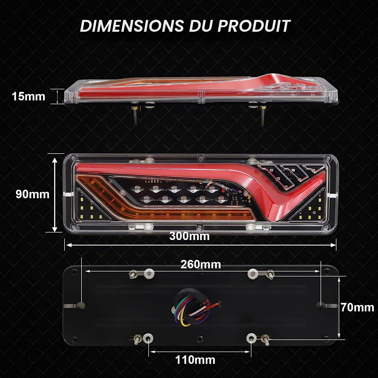 Biqing 2PCS Feux Arrière LED 24V, Multifonctionnel Feux Remorque LED Feux Stop Clignotant Dynamique Lampe pour Camion Remorque Caravane Tracteur