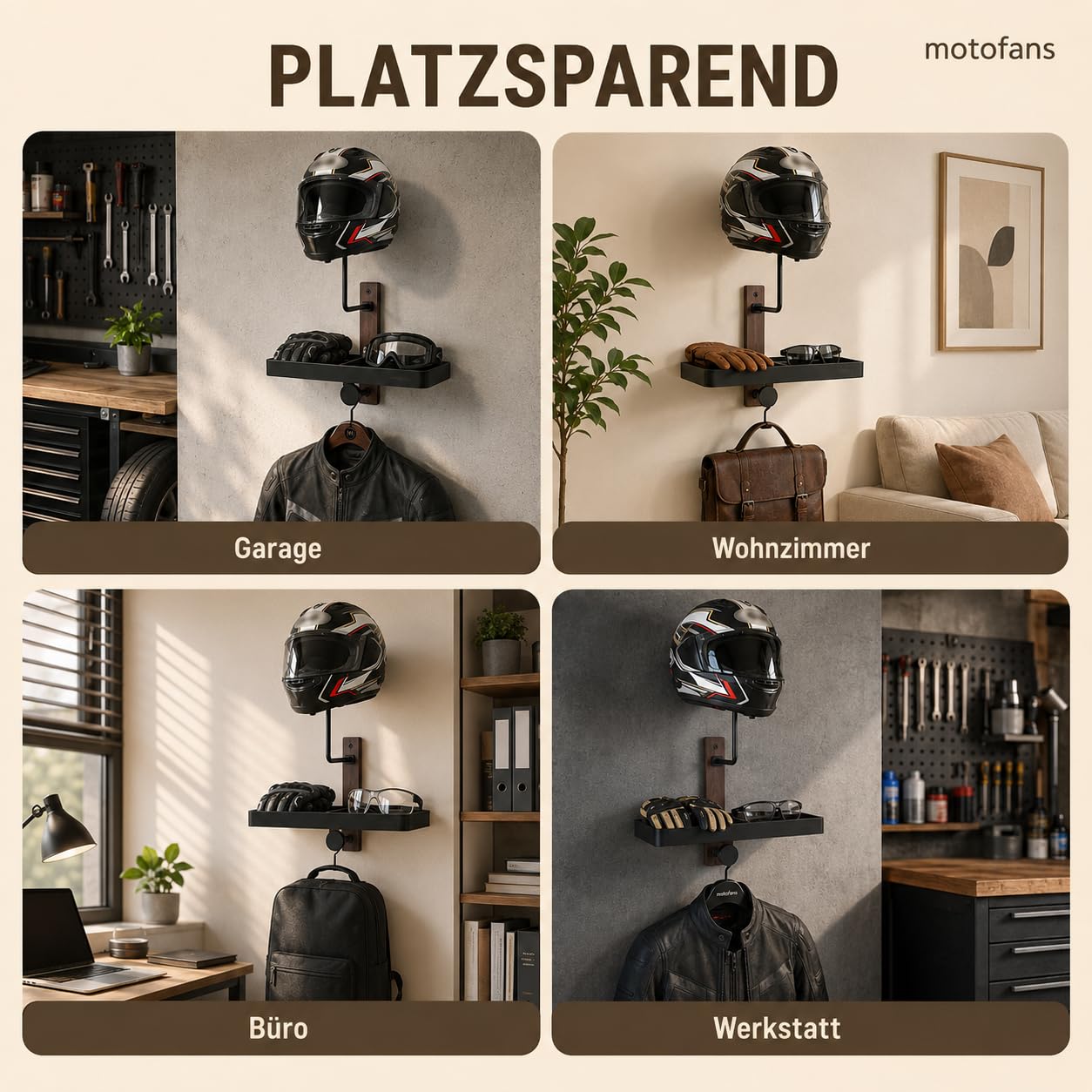 Uchwyt na kask, do garderoby motocyklowej, na ścianę, prezent dla motocyklistów, piłka nożna, wyposażenie taktyczne, wyprodukowany ze stali nierdzewnej i drewna