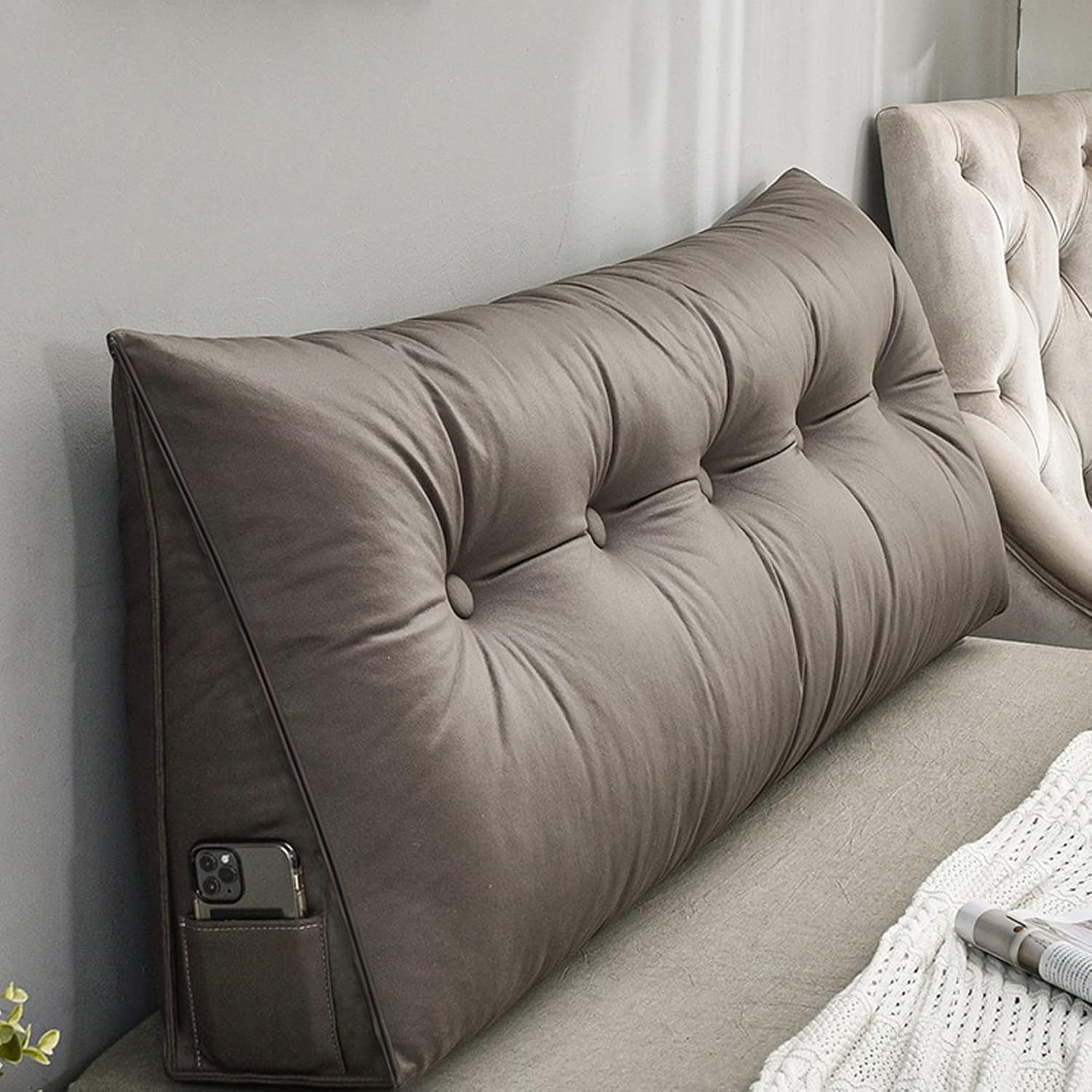 Solid Color Triangular Reading Pillow Large Bolster Headboard Support Cushion for Pregnancy, Wedge Pad, Waist Pad Triangular Reading Pillow Headboard Back Cushion,D,23.6 x7.87x19.68IN