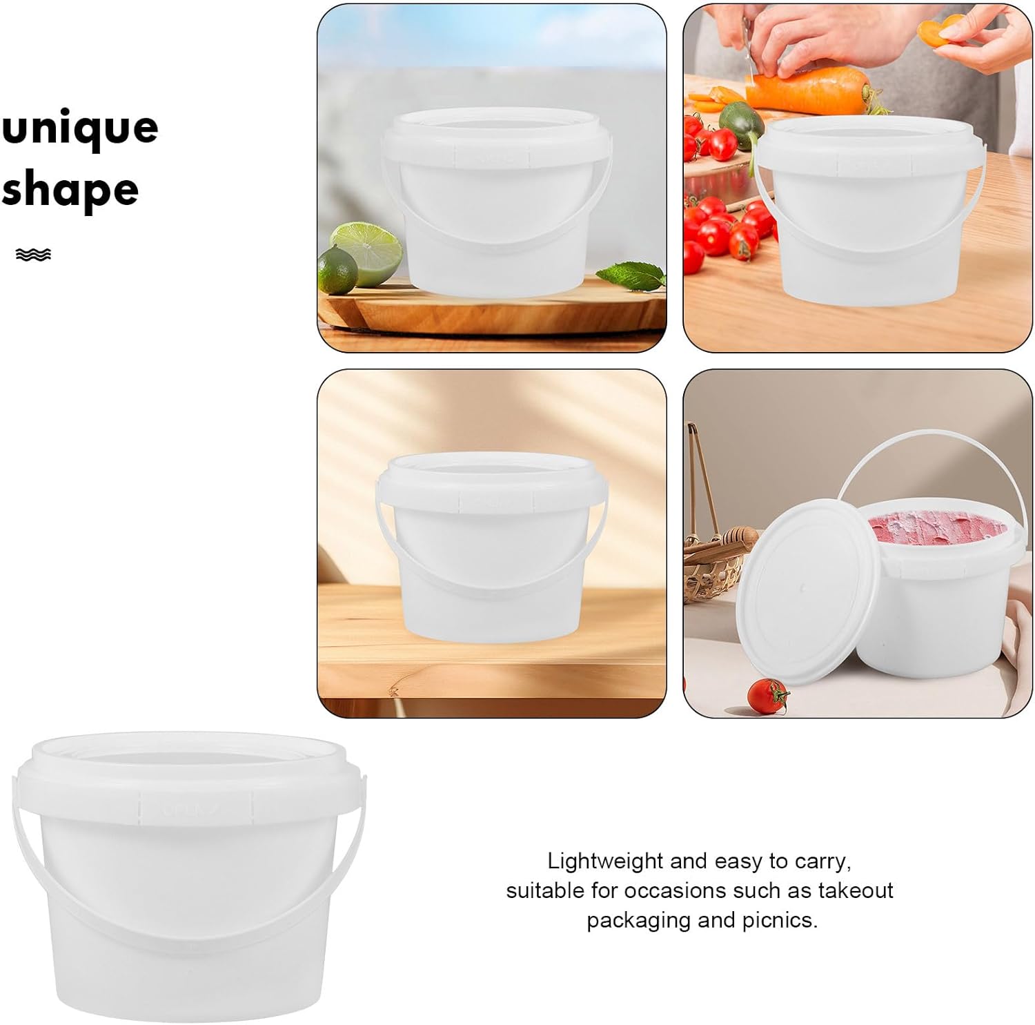 10Pcs Plastic Ice Cream Buckets with Lids and Handles 3.94 Inch Reusable Food Storage Containers for Ice Cream Snacks Drinks Freezer Safe