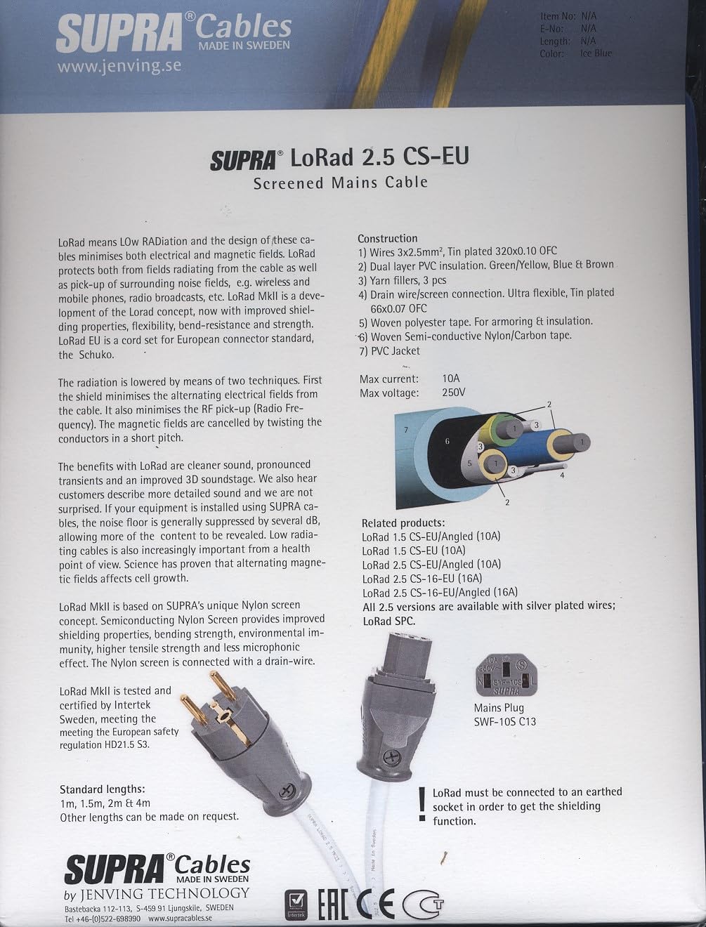 Supra Cables LoRad 2.5 MK II CS-EU-16 Netzkabel, 2.00m