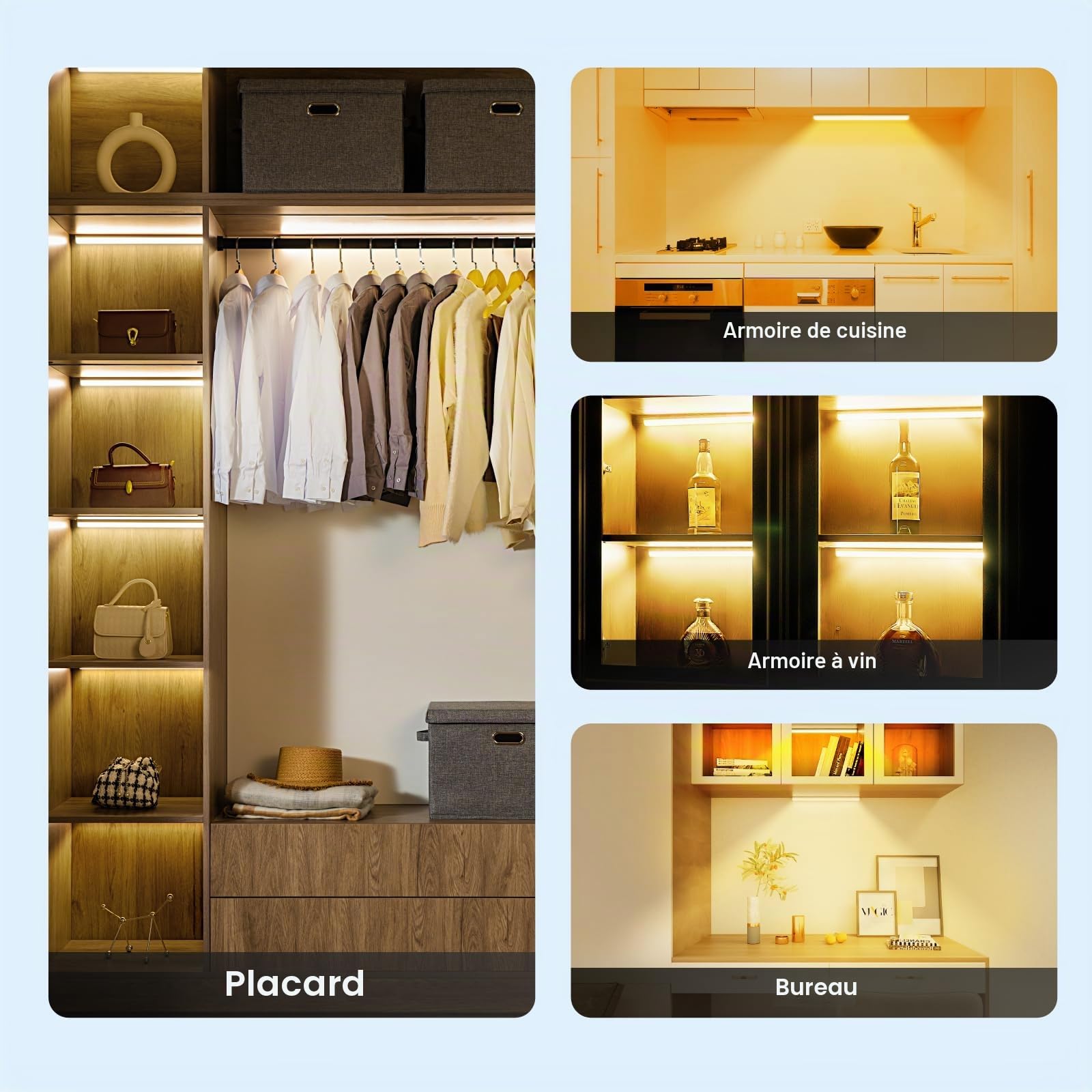 Lot de 2 lampes de cuisine LED avec télécommande - Magnétique à intensité variable - Rechargeable - Éclairage de vitrine LED sans fil pour armoire (blanc, 30 cm)