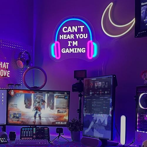 Miniatura 2 de YuanDian Letrero de neón para gamer, Can't Hear You I'm Gaming, luces LED de neón para decoración de pared de sala de juegos, ideas de regalo para