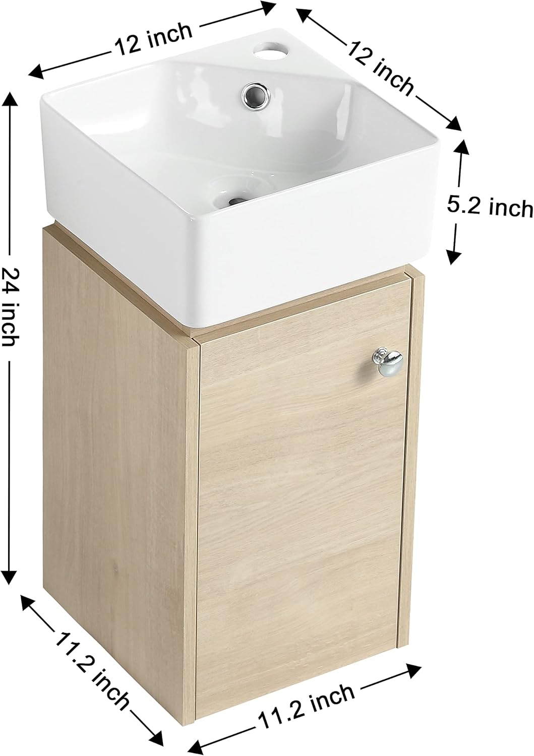 12" Bathroom Vanity with Ceramic Sink, Modern Floating Vanity, 12 Inch Single Sink Vanity Cabinet Combo, Brown Wall Mounted Storage Cabinet Set with Soft-closing Doors for Small Space(BN-045)