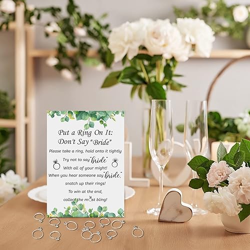 Miniatura 54 de Woanger Juego de despedida de soltera con 50 anillos falsos, juego de despedida de soltera con temática de vegetación rústica, juegos de boda