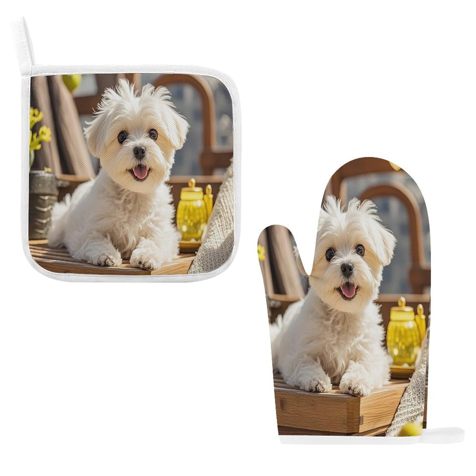 Fodpand Style Cute Maltese Puppy Dog Oven Mitts And Pot Holders Sets