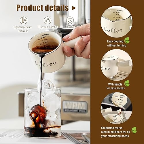 Miniatura 3 de Tazas de café expreso, taza medidora de cerámica, tazas de espresso de 3.0 fl oz con asa, taza de café espresso con boca en forma de V, jarra para