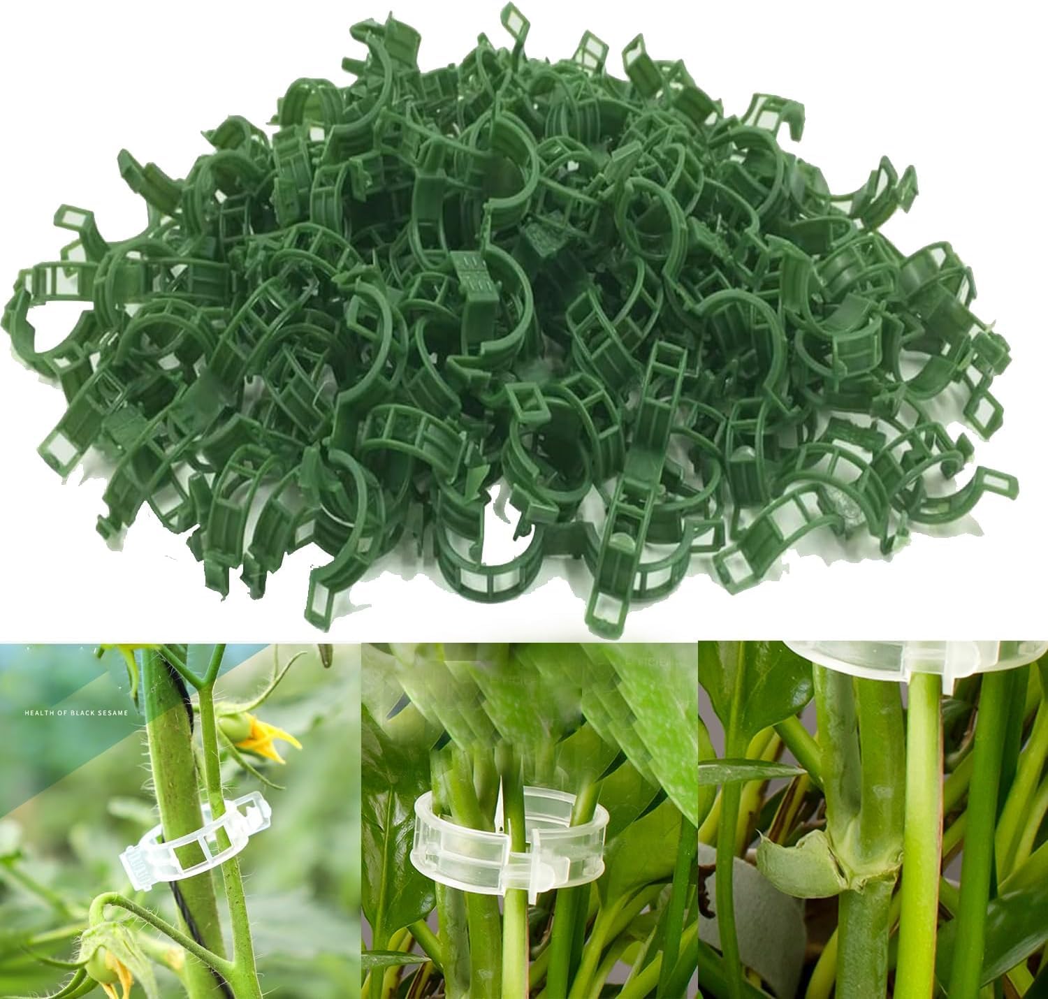 Nplseo Green 300Pcs Plant Support Clips, Tomato Support Wisteria Plant, For Climbing Plants Fixing Clip Supports For Outdoor, For Fixing Tomatoes, Eggplant Fruit Vegetables Grafting Tools (Green)