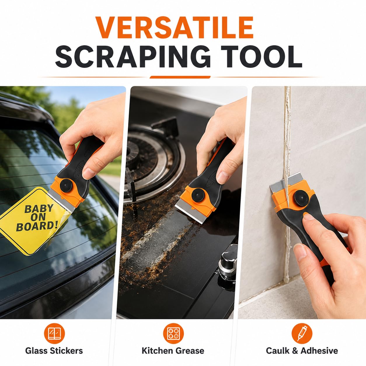 Sulfar Glue Remover Cleaning Scraper Tool Double Edged Multipurpose Removing Paint, Labels, Sticker, 7 Piece Plastic Blades and 7 Piece Metal Blades 3