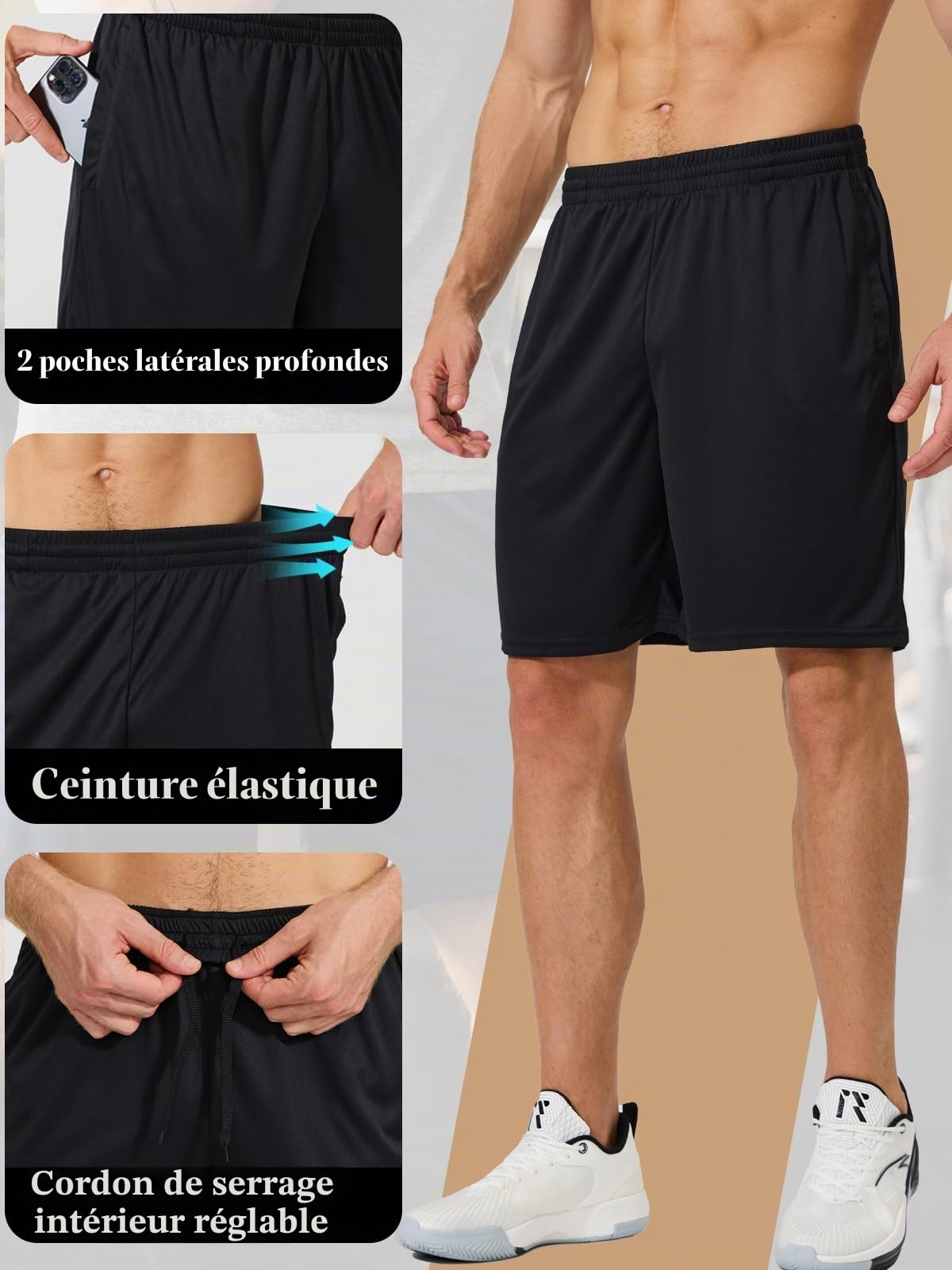ZENGVEE Pack de 5 Shorts pour Hommes avec Poche, Respirant, à Séchage Rapide, Vêtements de Sport pour Hommes, Gymnastique, Fitness, Tennis
