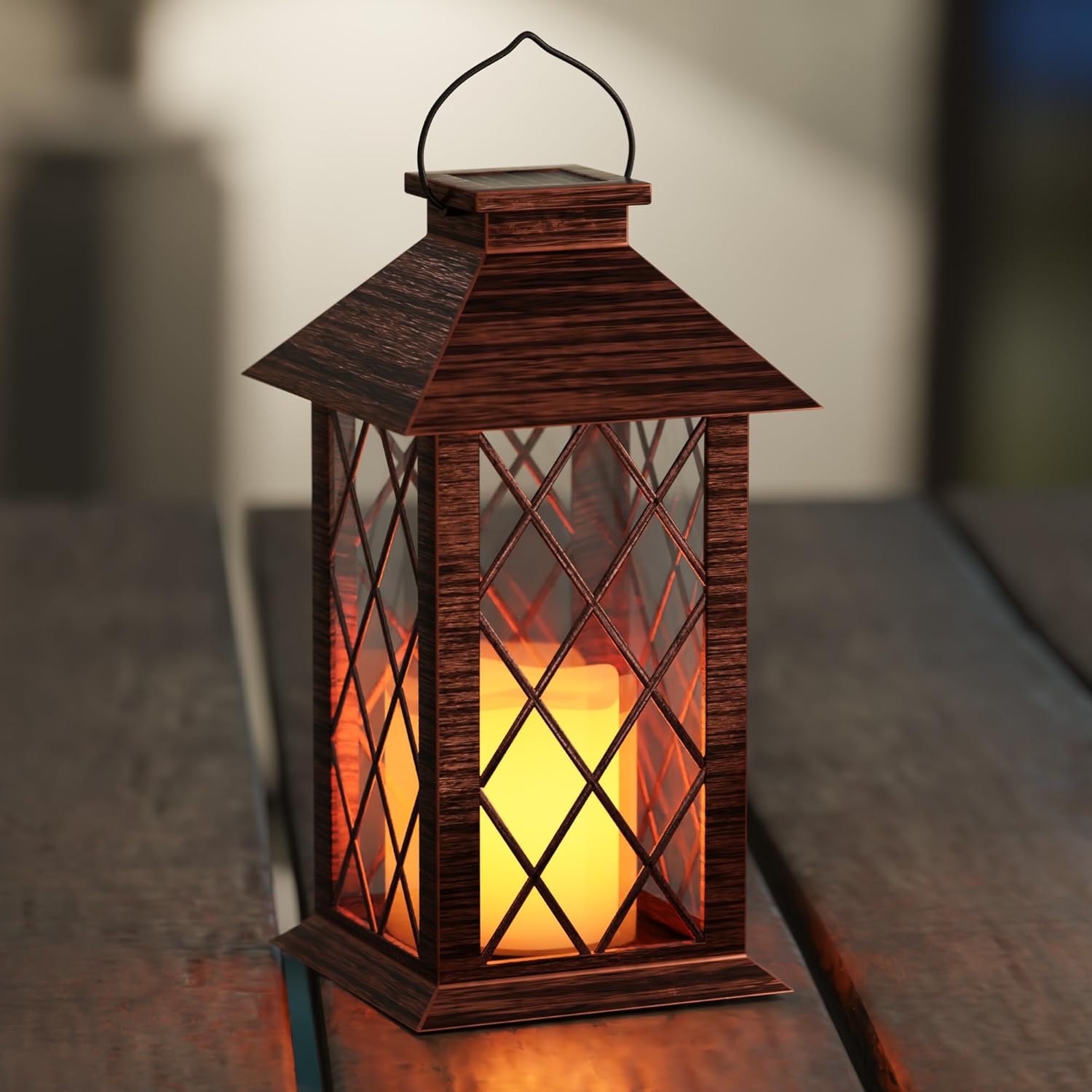 Solar Lanterns Outdoor, Waterproof Garden Hanging Lanterns, 13" Outdoor Decorative Lantern with LED Flickering Flameless Candles, Vintage Lantern for Porch, Yard,Patio Decor, 1 Pack