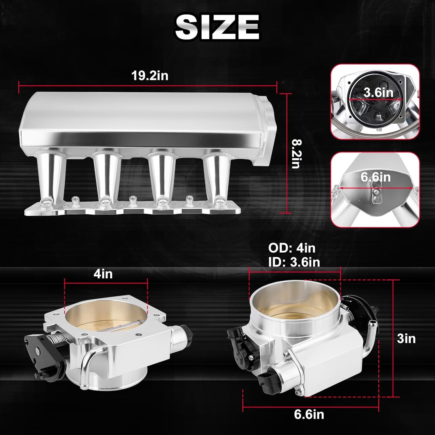92MM Intake Manifold Sheet Metal Fabricated EFI with Fuel Rails and Throttle Body & Throttle Position Sensors TPS IAC Compatible with Chevrolet GMC Pontiac LS LS1 LS2 LS6 Silver