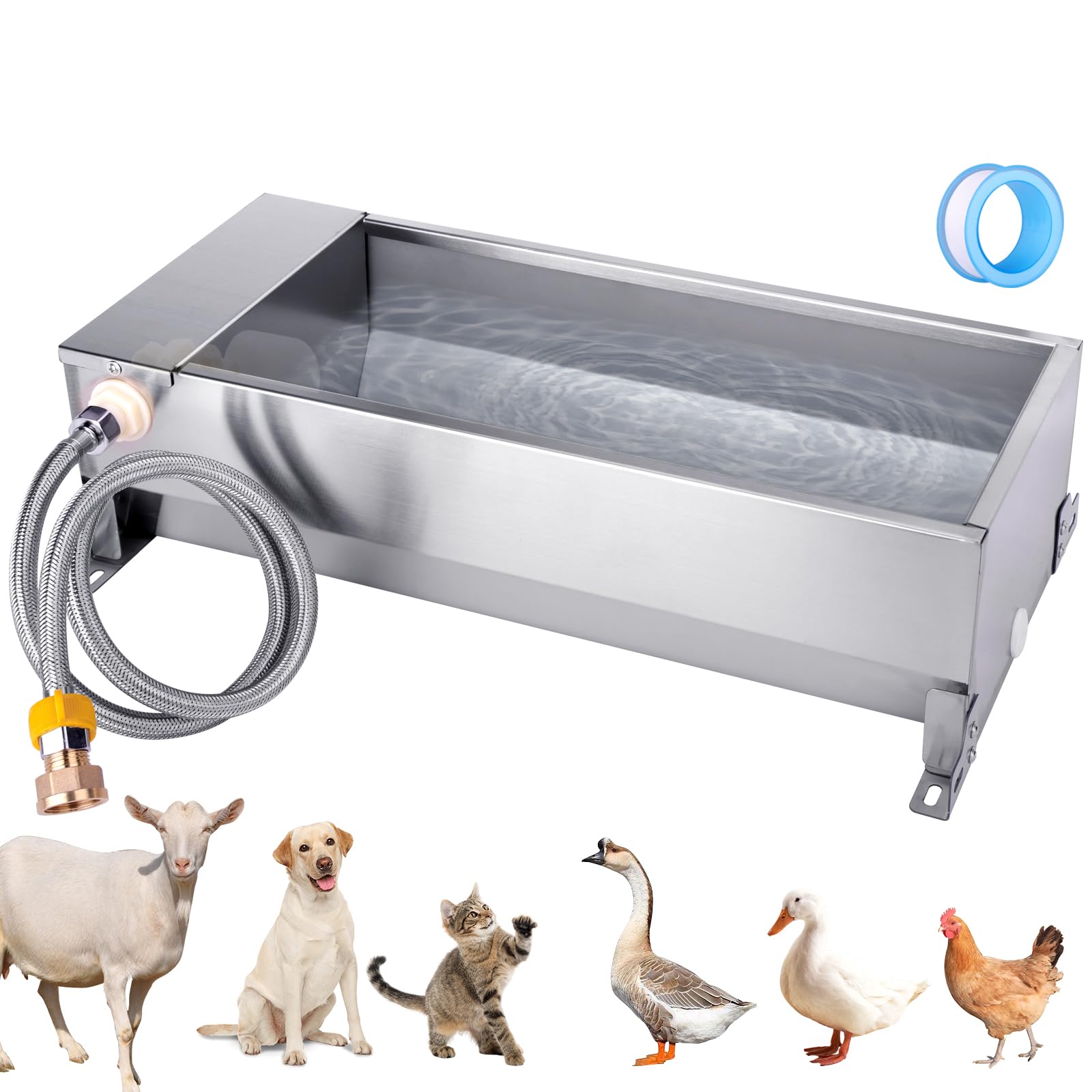Abbeveratoio Automatico per Cani, Abbeveratoio per Cani in Acciaio Inox di Grande Capacità con Tubo Flessibile Intrecciato e Connettore, per Polli, Oche, Anatre, Ecc.