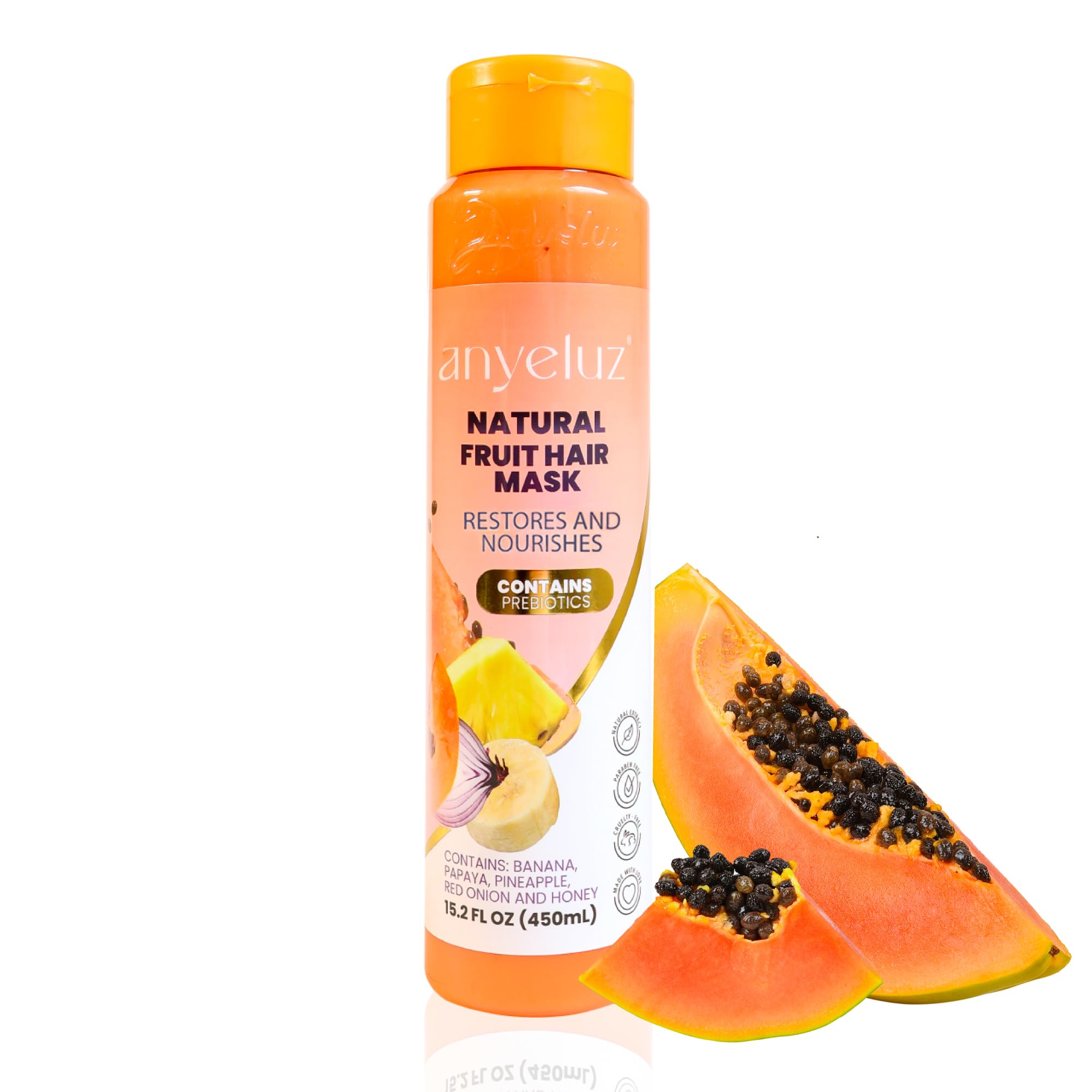 ANYELUZ Natural Hair Mask, Hair Treatment for Dry and Damaged Hair, Restores Vitality and Silkiness, with Banana and Natural Fruits, 15.2 Fl Oz