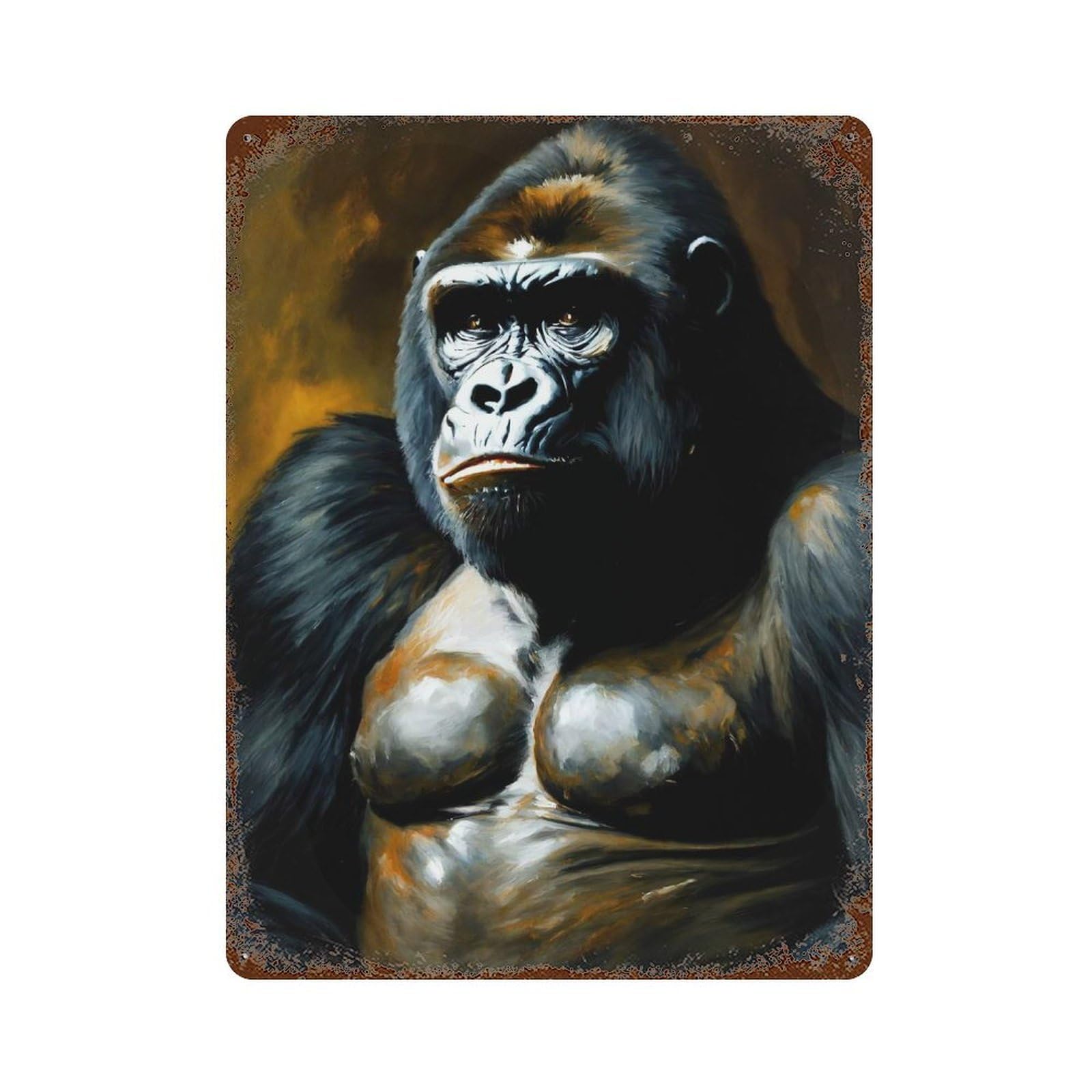 Rust Effect Portrait of A Gorilla Vintage Rust Metal Sign 15.7"x11.8", Rustic Home Decor for Farmhouse, Kitchen And Entryway Decor