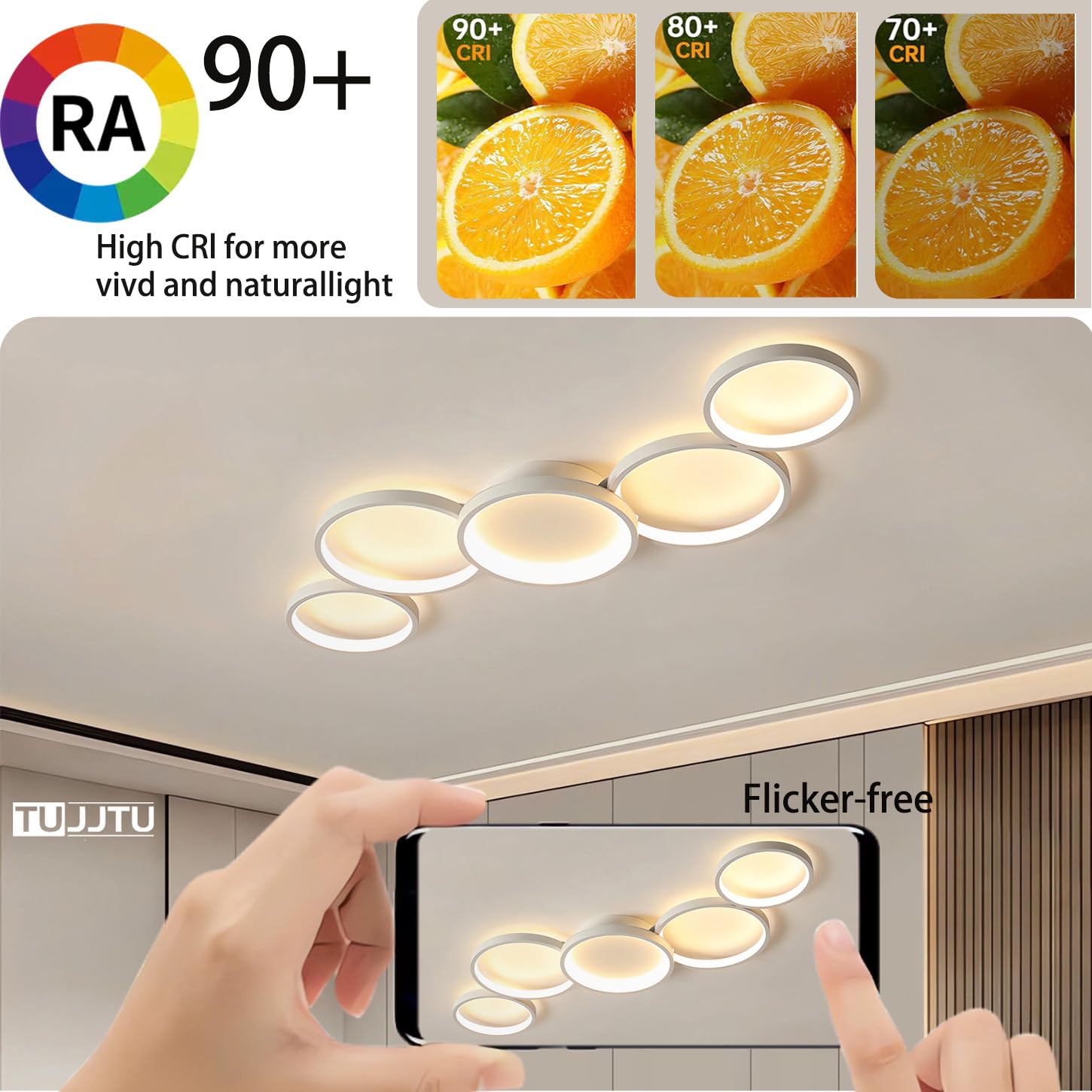Lampa sufitowa LED Nowoczesna lampa do salonu Ściemnialne oświetlenie sufitowe Kreatywna okrągła lampa sufitowa z pilotem Aluminiowe oświetlenie do sypialni Biuro Pokój dziecięcy (Biały)