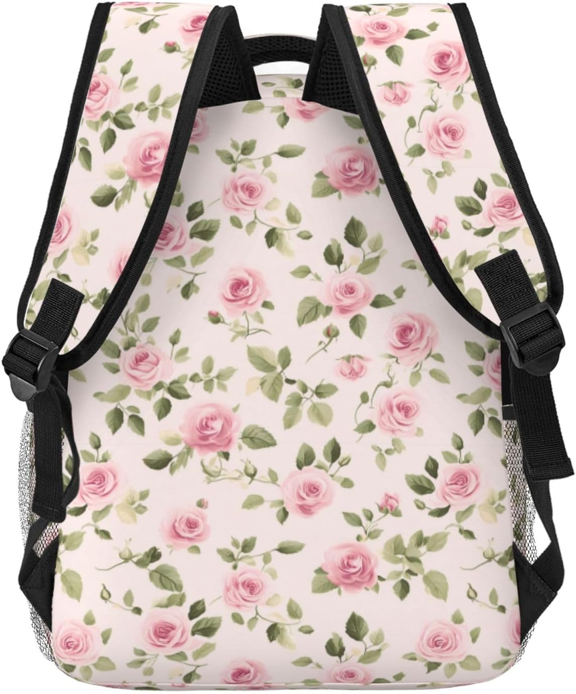 Floral Pink Rose Casual Backpack, Lightweight Laptop Bag Daypack, Elegant Flower Backpacks for Women Men Teens Students, Artistic Romantic Polyester Bookbag Gifts for School Work Travel Hiking