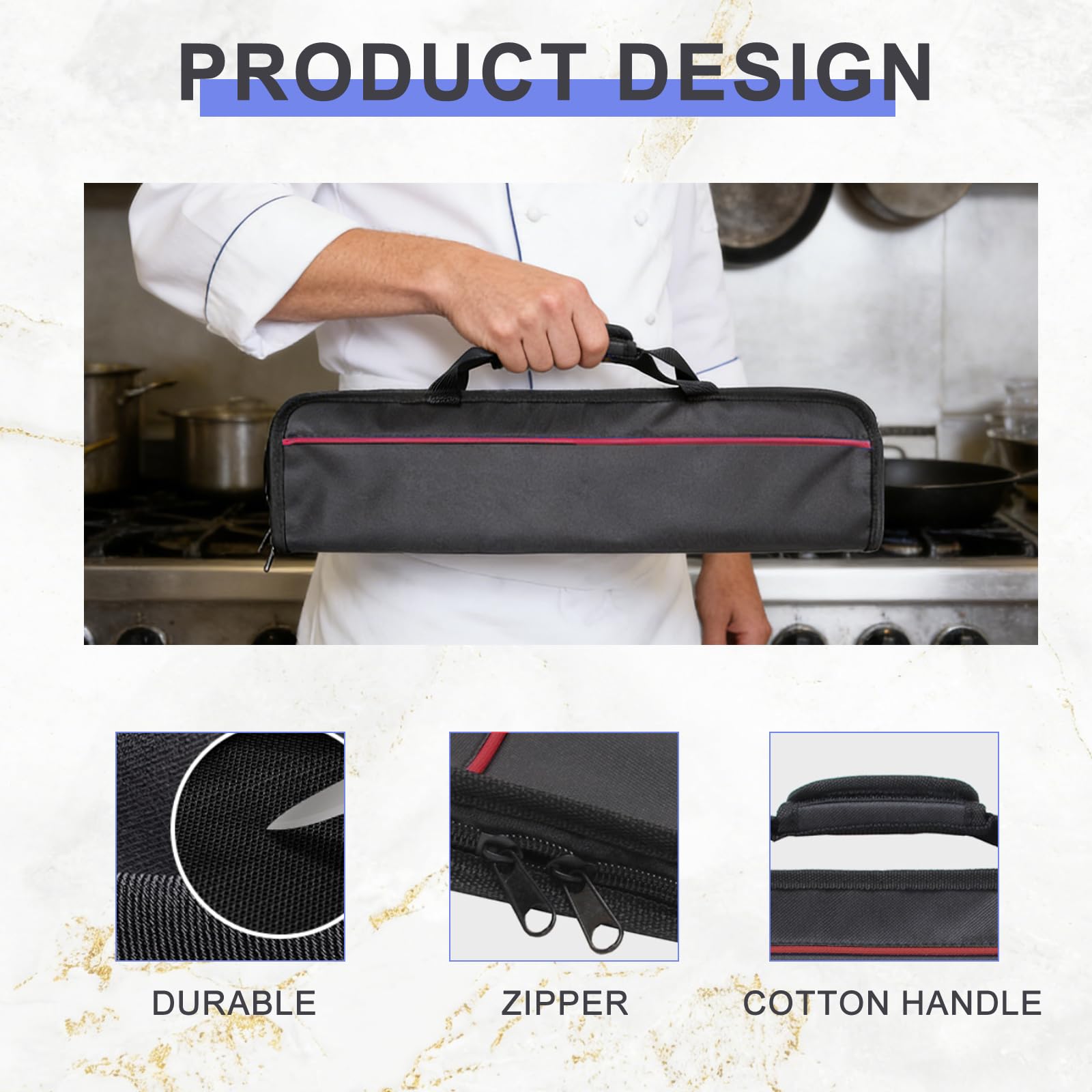 Borsa Coltelli Chef, Borsa Porta Coltelli, Custodia Coltelli, borsa coltelli Portatile, Custodie per coltelli e Cucchiai da Cucina per Campeggio ed Escursionismo, Nero