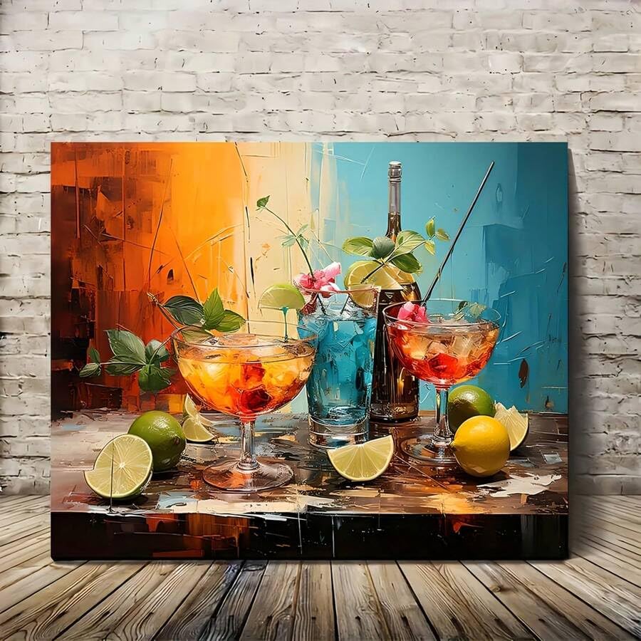 Peinture sur toile cocktail pour habiller un grand mur vide de salon ou de chambre