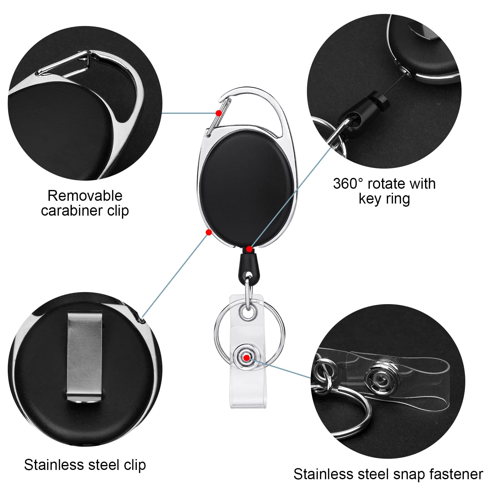 Vicloon Badge Retrattile Clip a Bobina 10Pcs Porta Badge con Portachiavi a Moschettone per Ufficio
