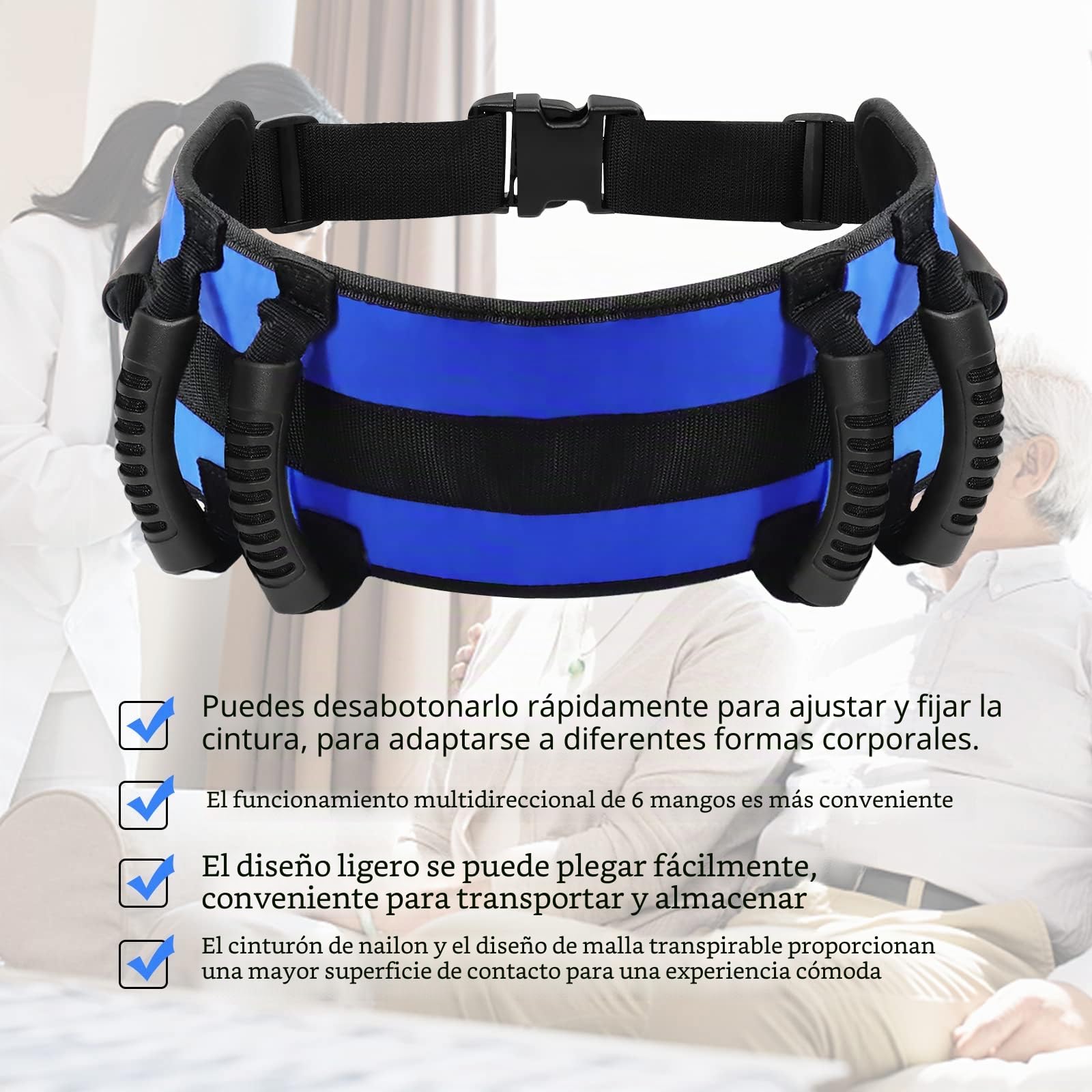 [LOSCHEN] 6 cinturones con asas, cinturón de transferencia para personas mayores,azul