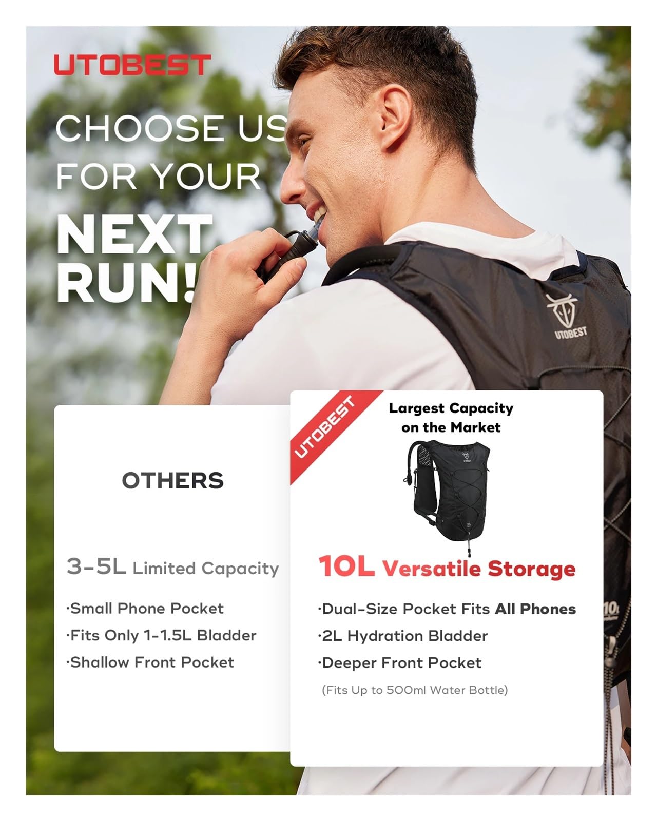 Gilet d'hydratation pour course et randonnée – Sac à dos léger avec poche à eau pour l'exercice en plein air et le marathon