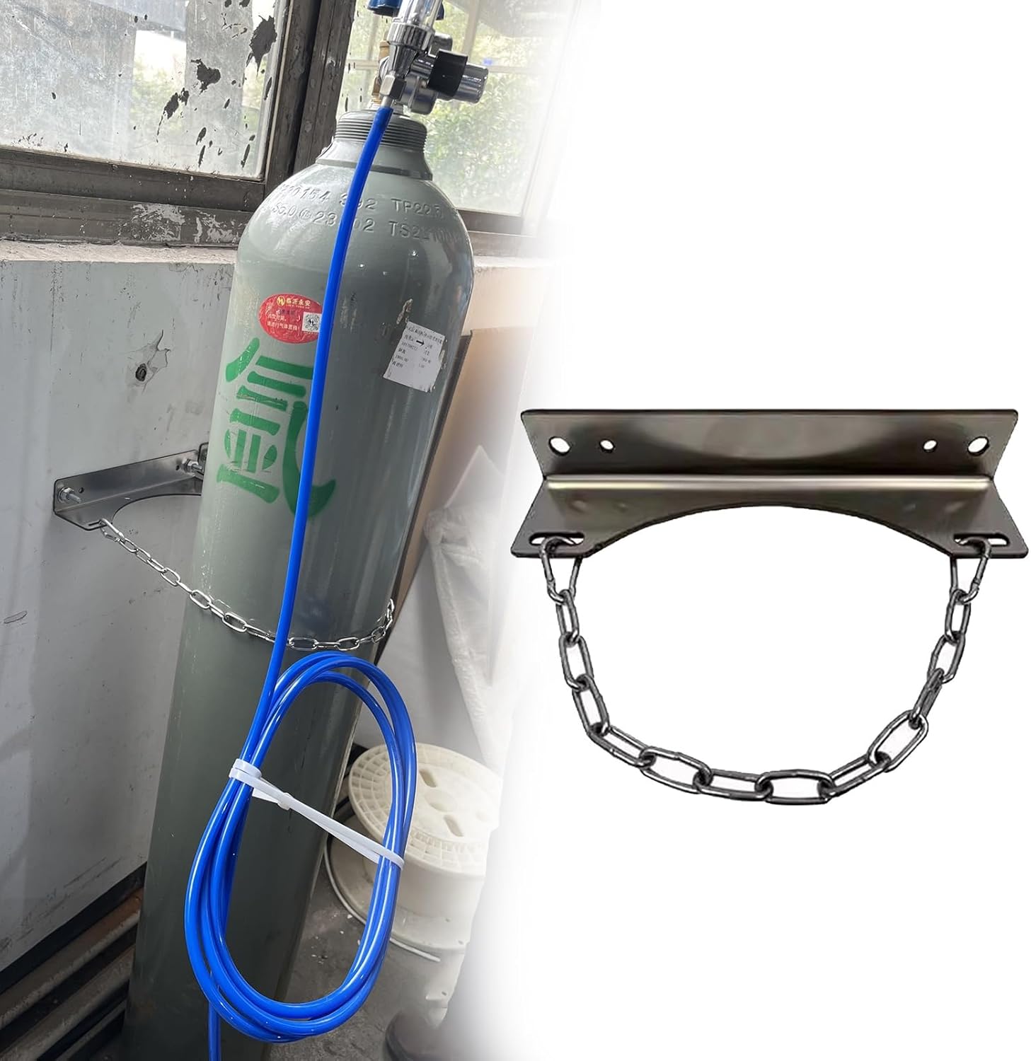 Oxygen Cylinder Rack Metal Oxygen Cylinder Stand Steel Bracket, Universal Gas Cylinder Nitrous Boyttle Fixed Shelf, Hospitals Co2 Tank Rack with Protective (Single