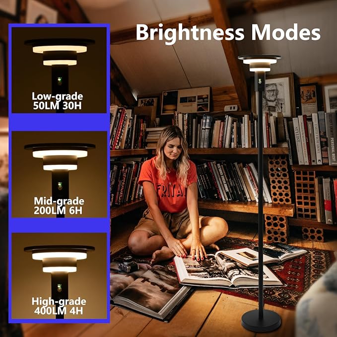 Shinelan Solar Floor Lamp for Patio Waterproof IP44,Outdoor USB Rechargeable Cordless Floor Lamp with 3 Modes,Height Adjustable,Warm White 3000k Standing Solar Lights for Deck, Porch, Camping photo 3