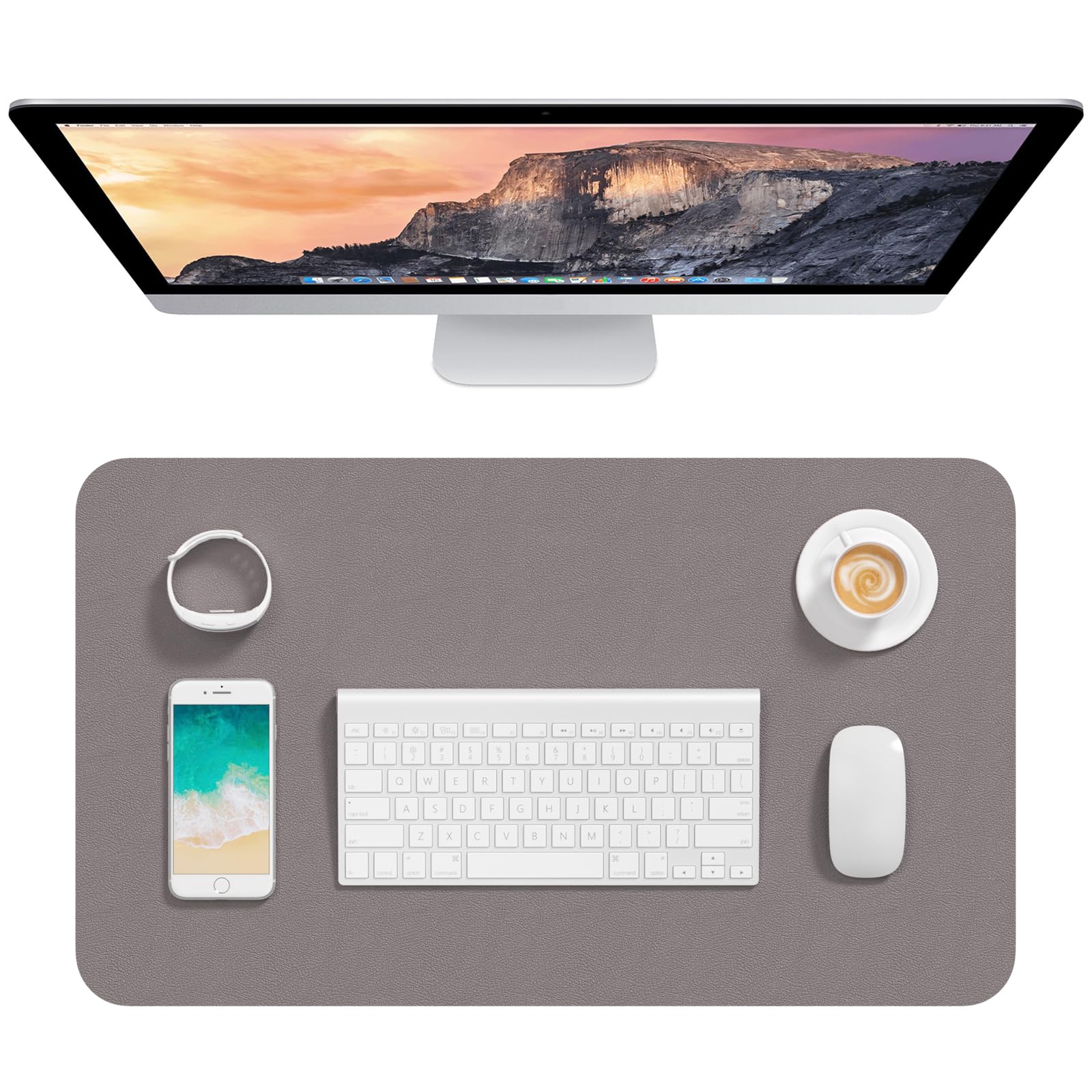 Hsurbtra Desk Pad, 23.6" x 13.8" PU Leather Desk Mat, M Extended Mouse Pad, Waterproof Desktop Blotter Protector, Non-Slip Ultra Thin Small Laptop Keyboard Writing Mat for Office Home, Light Gray