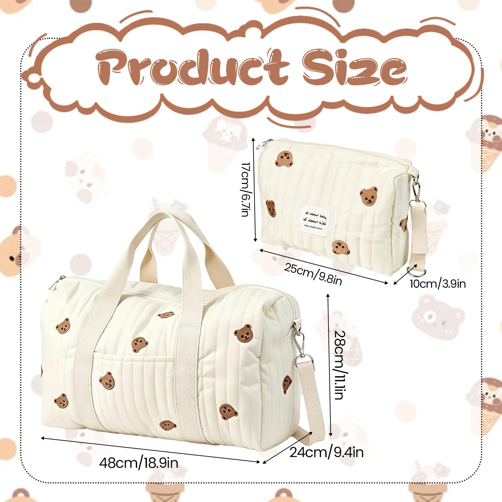 2er-Set Baby Wickeltasche Kliniktasche Reisewindeltasche Tragetasche Baumwolle Henkeltaschen Mom Bag Diaper Bag Wickeltasche für Unterwegs, Geburt im Krankenhaus, Reisen, Kinderwagen