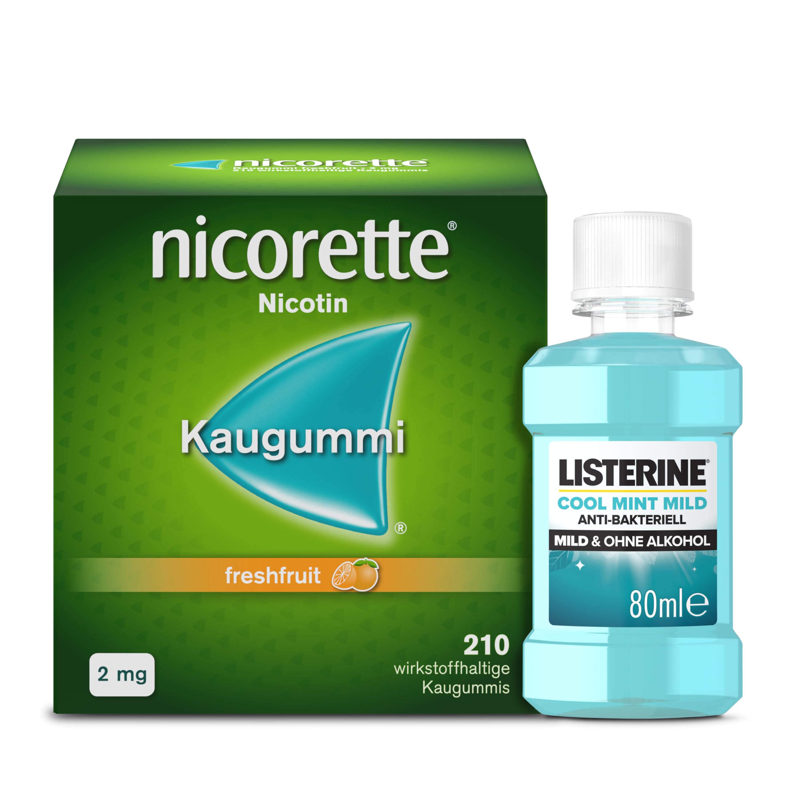 NICORETTE Kaugummi 2mg freshfruit – 210 St. + Listerine Cool Mint mild 80ml