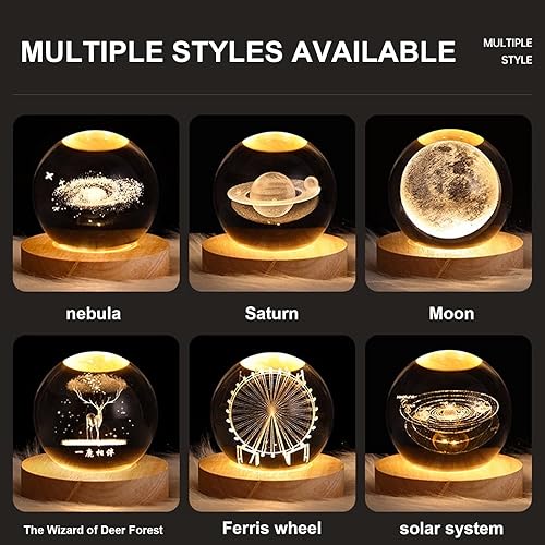 Miniatura 5 de MSUIINT 2 piezas de bola de cristal 3D, luz nocturna, diseño de sistema solar, decoración con base de lámpara LED, universo de ciencia astronomía,