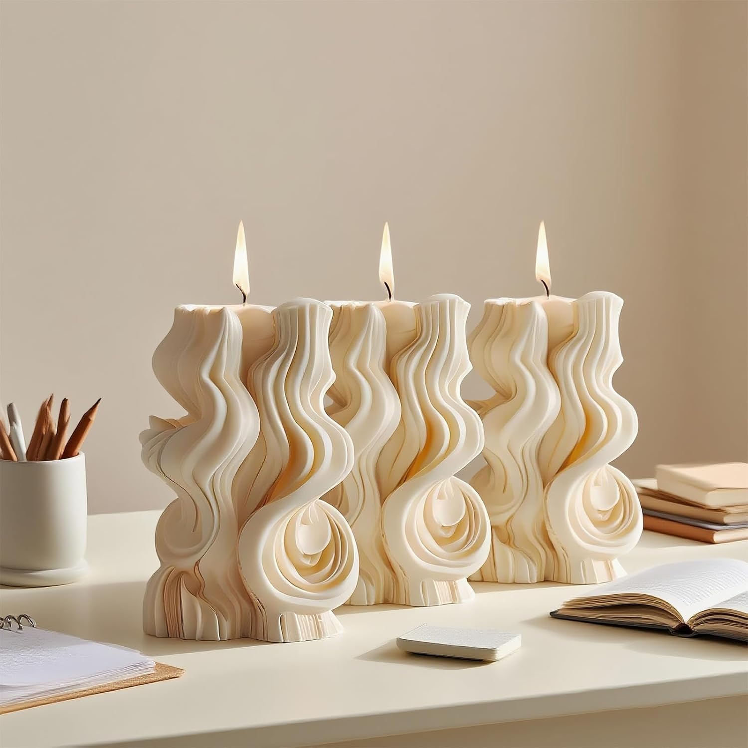 3Dシリンダーウェーブキャンドルモールド キャンドル製作用 不規則な幾何学模様 樹脂鋳造型 スパイラルピラー エポキシ 石膏オーナメ