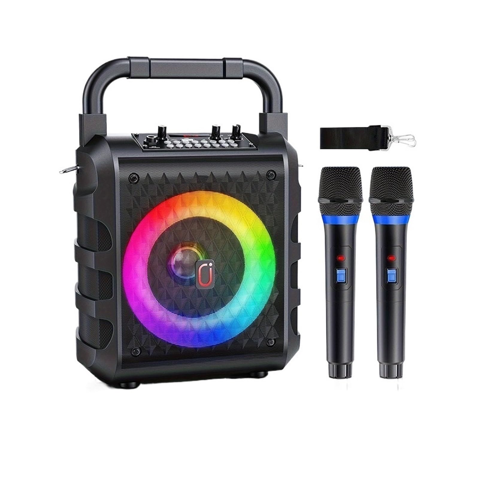 Zestaw Karaoke Z 2 Bezprzewodowymi Mikrofonami Karaoke, Przenośnymi Głośnikami Bluetooth, Domowym Systemem Karaoke 0K Z Kolorowymi Światłami RGB